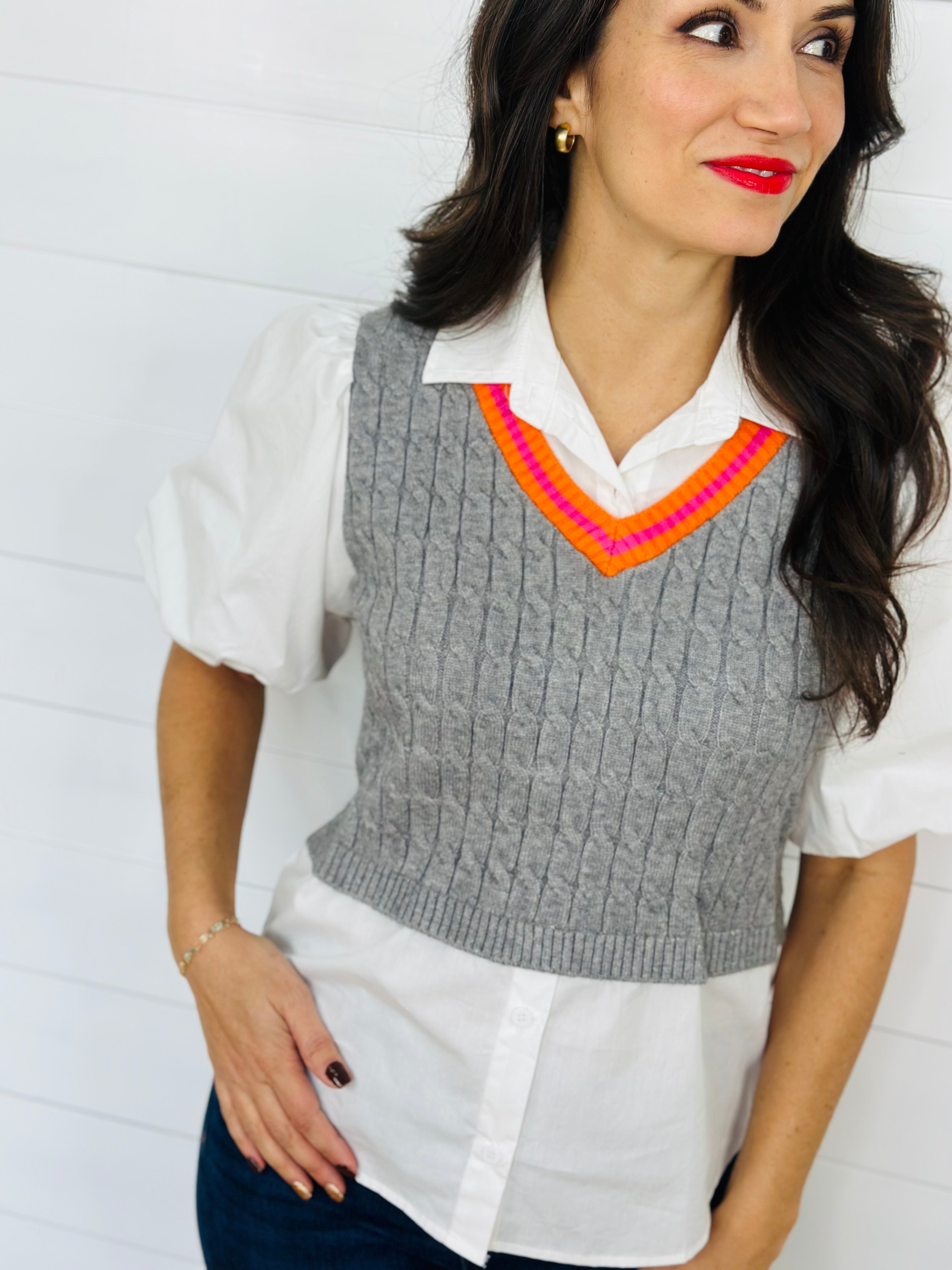 POPLIN PREP SWEATER TOP