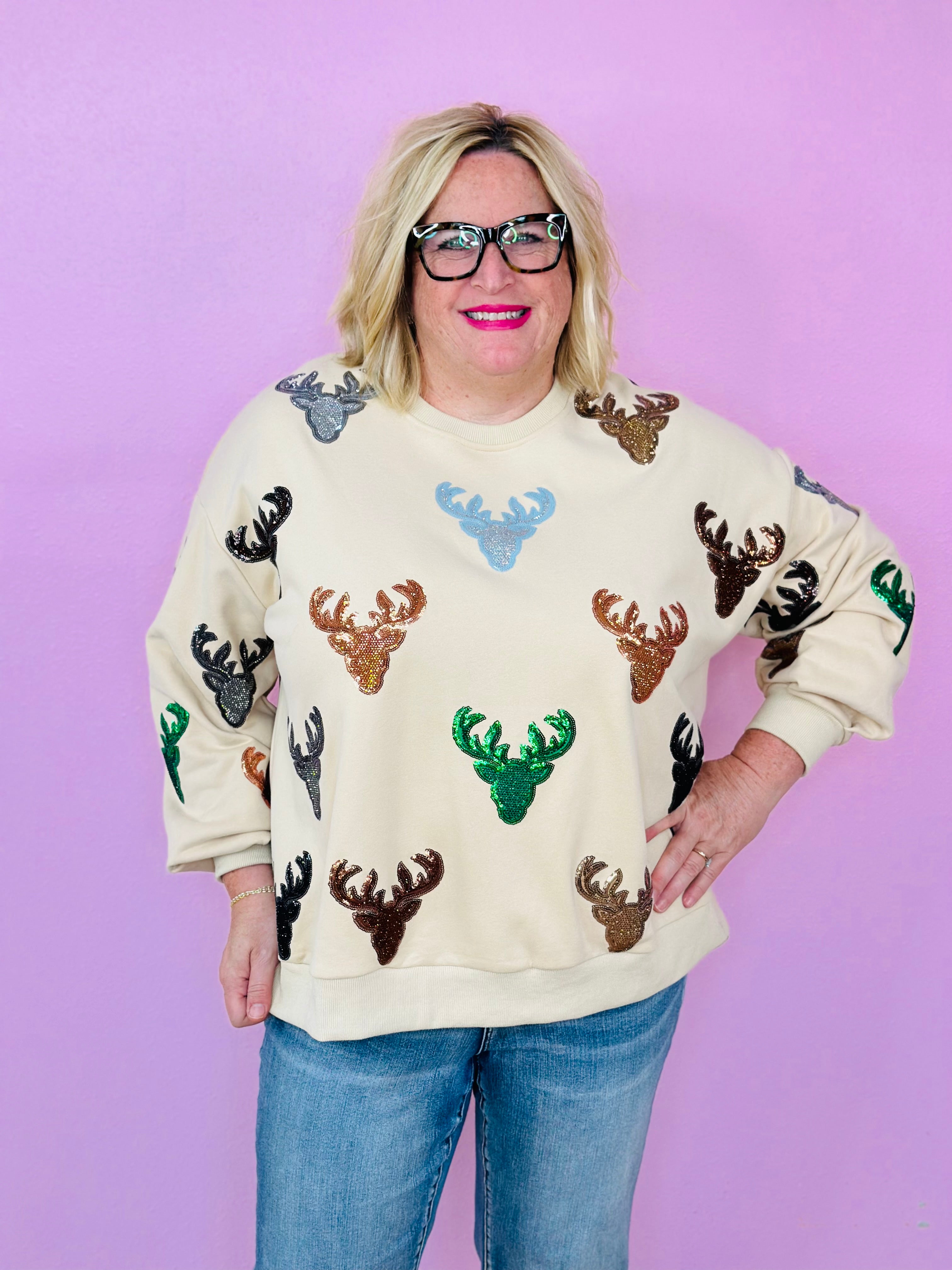 BEIGE DEER HEAD SWEATSHIRT