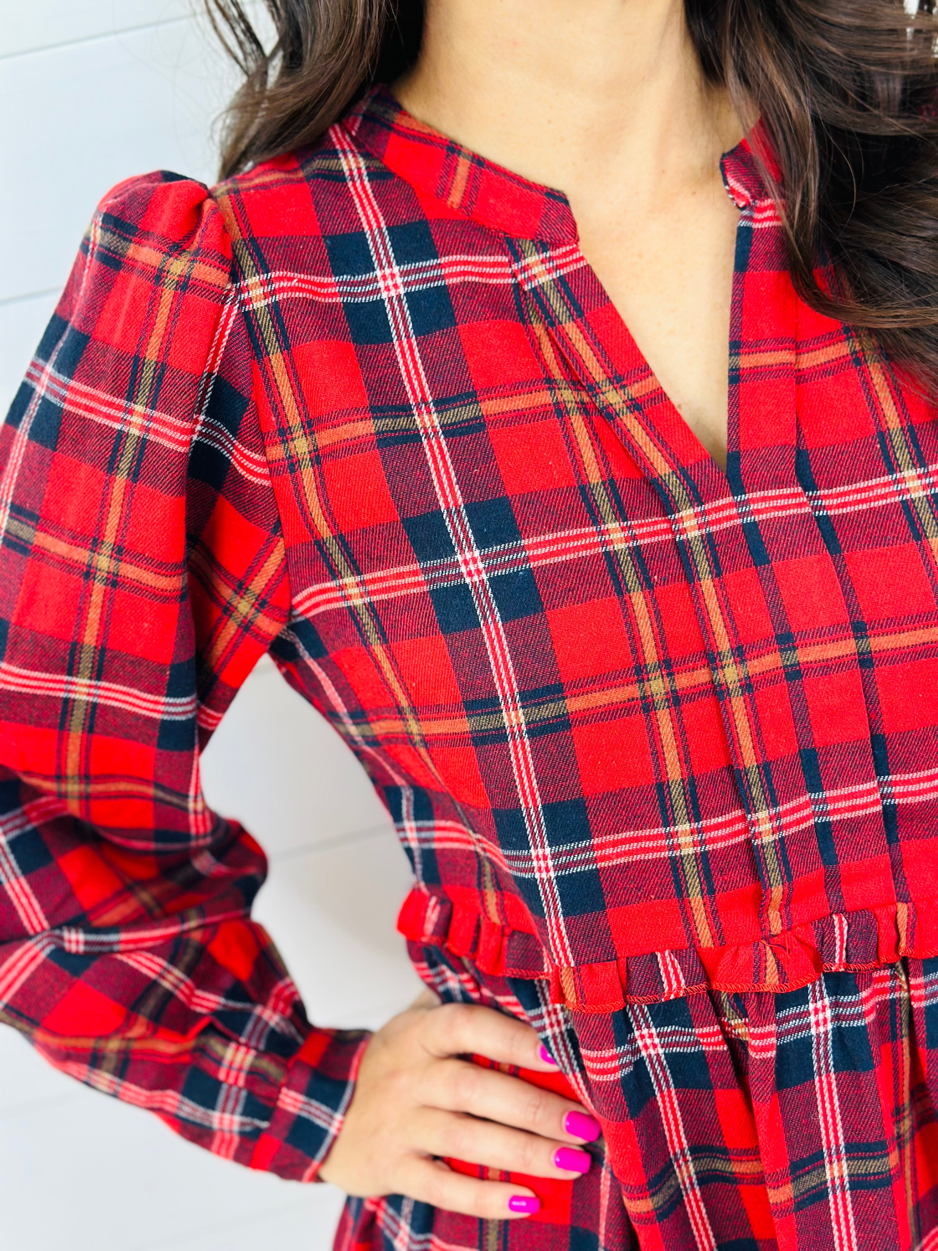 FOREVER FLANNEL DRESS-RED/NAVY