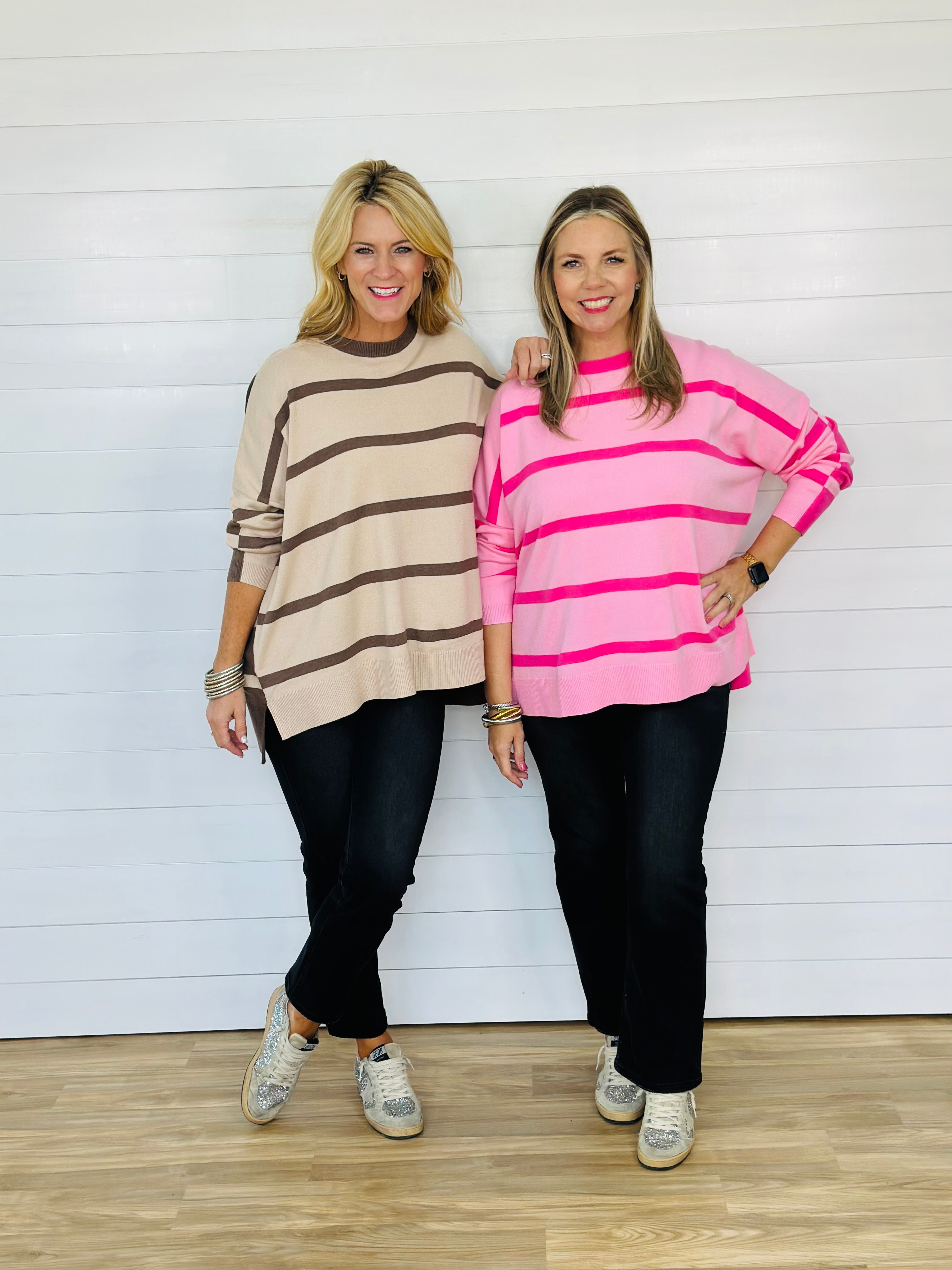 SHERIDAN STRIPE SWEATER TOP-PINK/HOT PINK