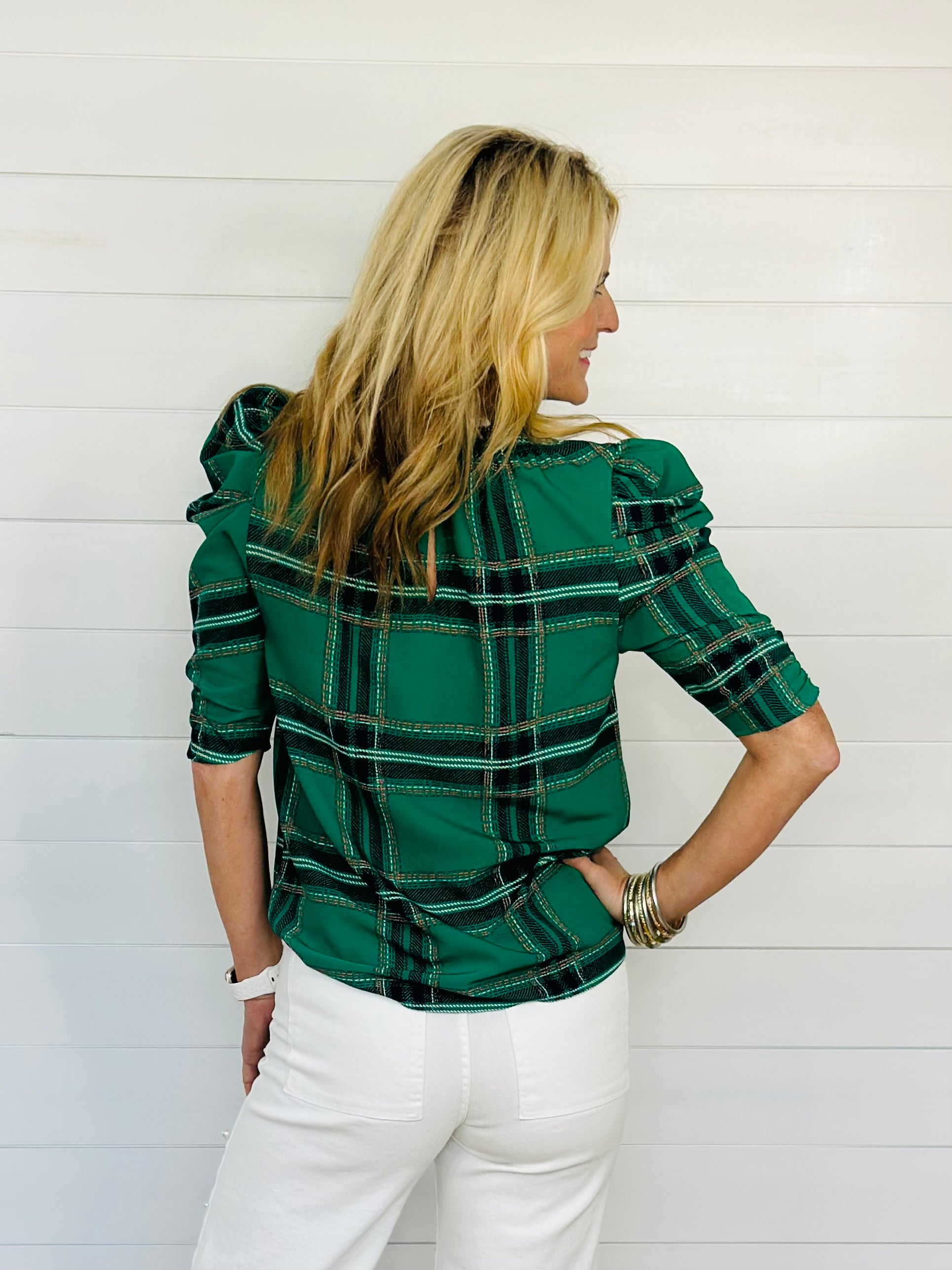 EVERGREEN PLAID TOP