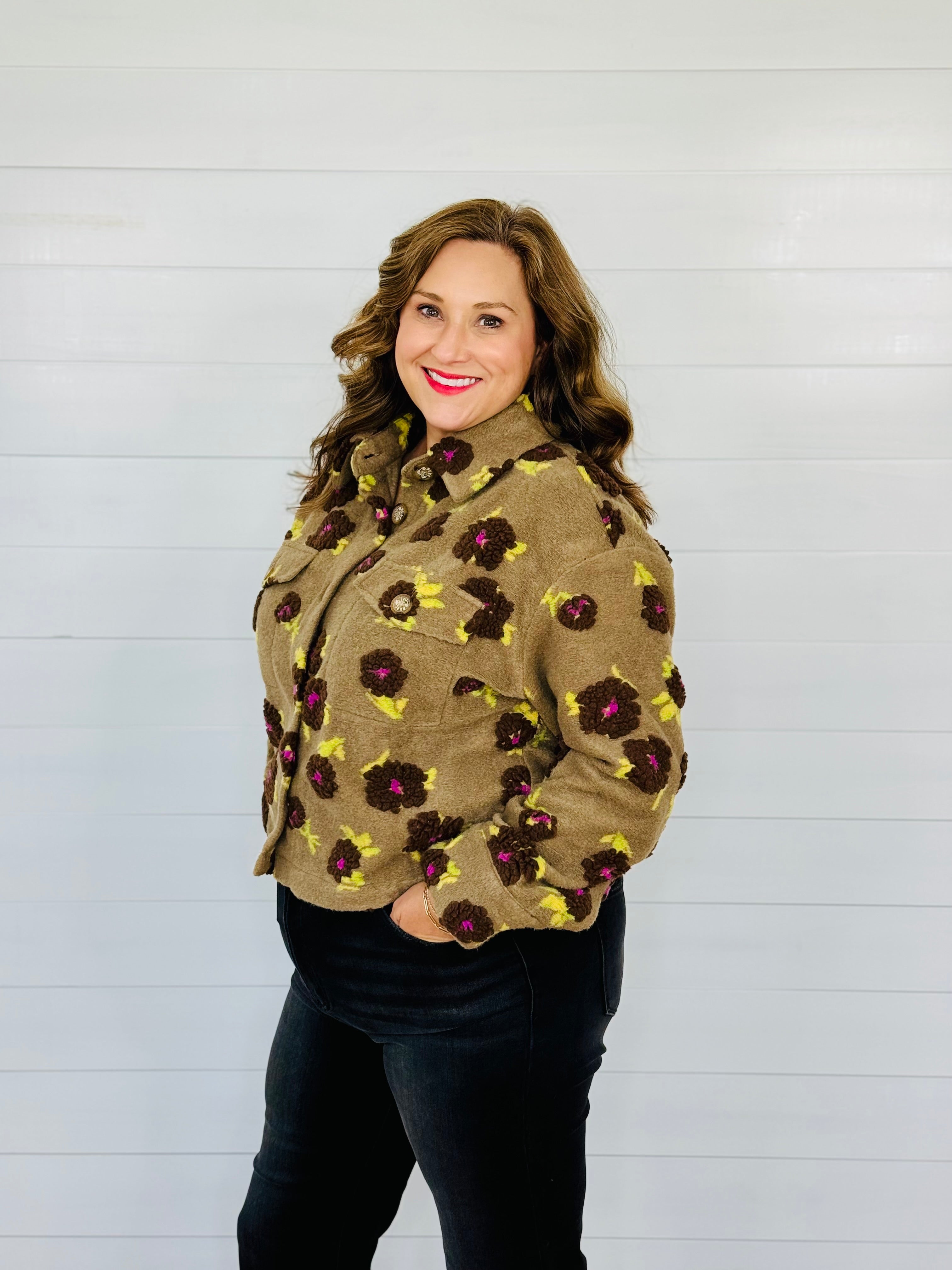 PUFF FLORAL BARN JACKET-MOCHA