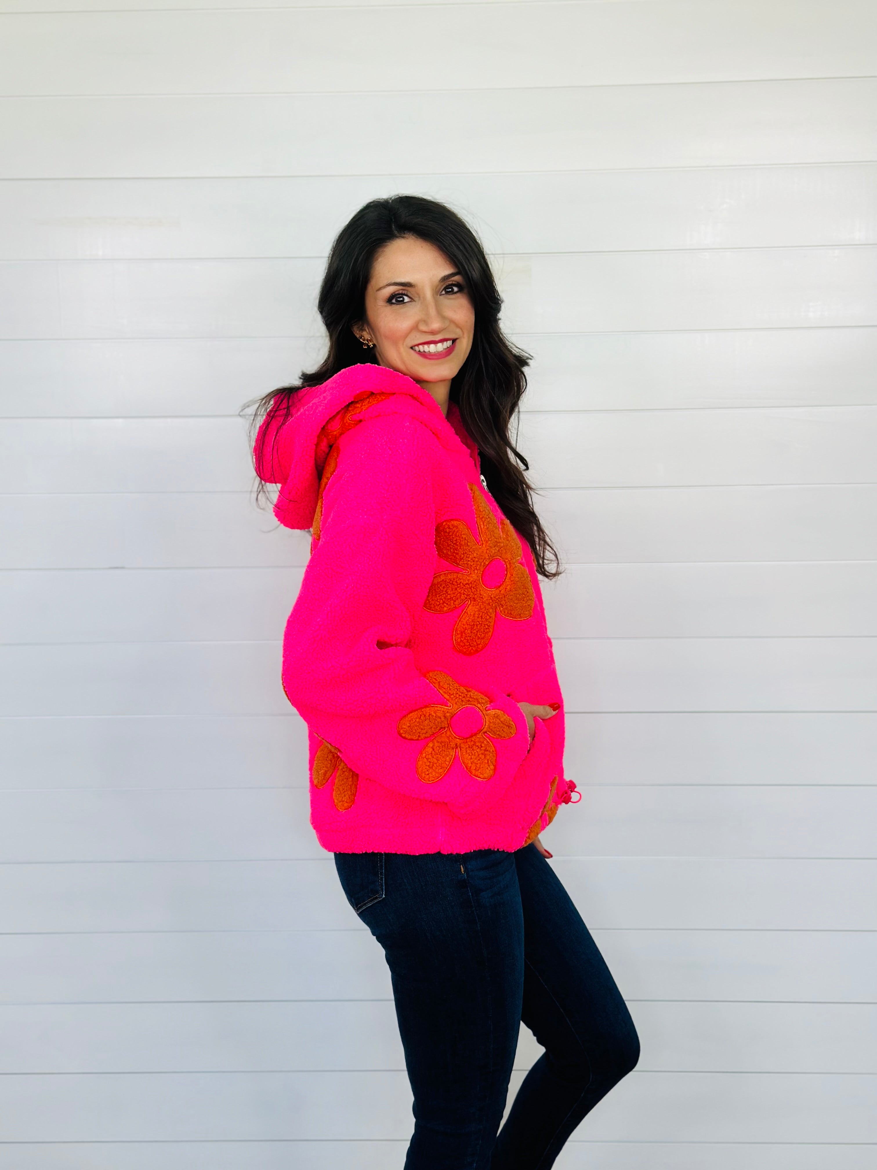 FLOWER POWER JACKET-NEON PINK