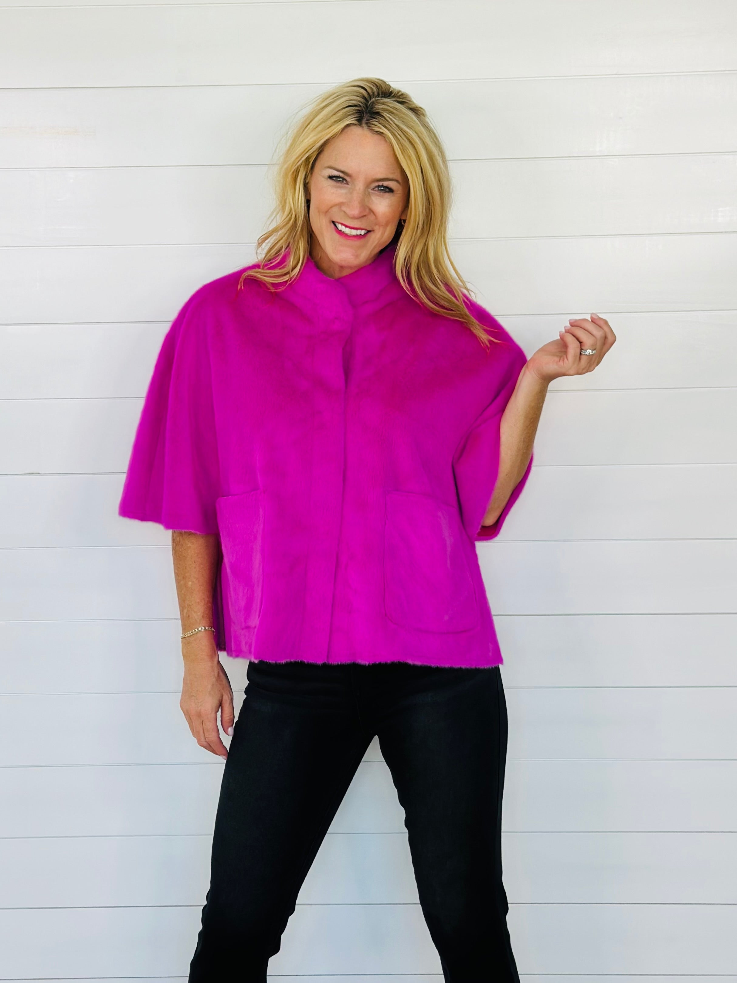 FAUX CAPELET JACKET-FUCHSIA