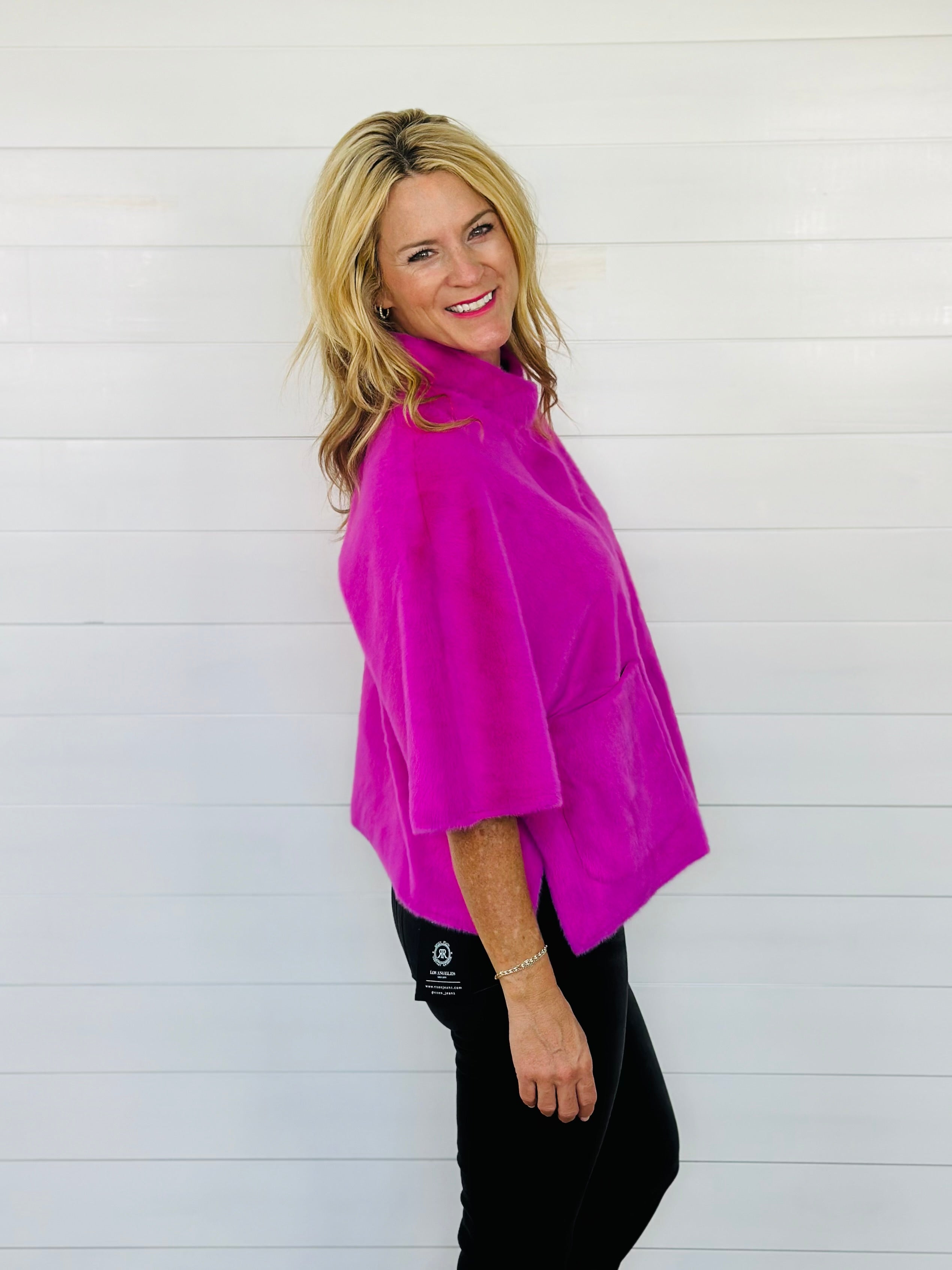 FAUX CAPELET JACKET-FUCHSIA