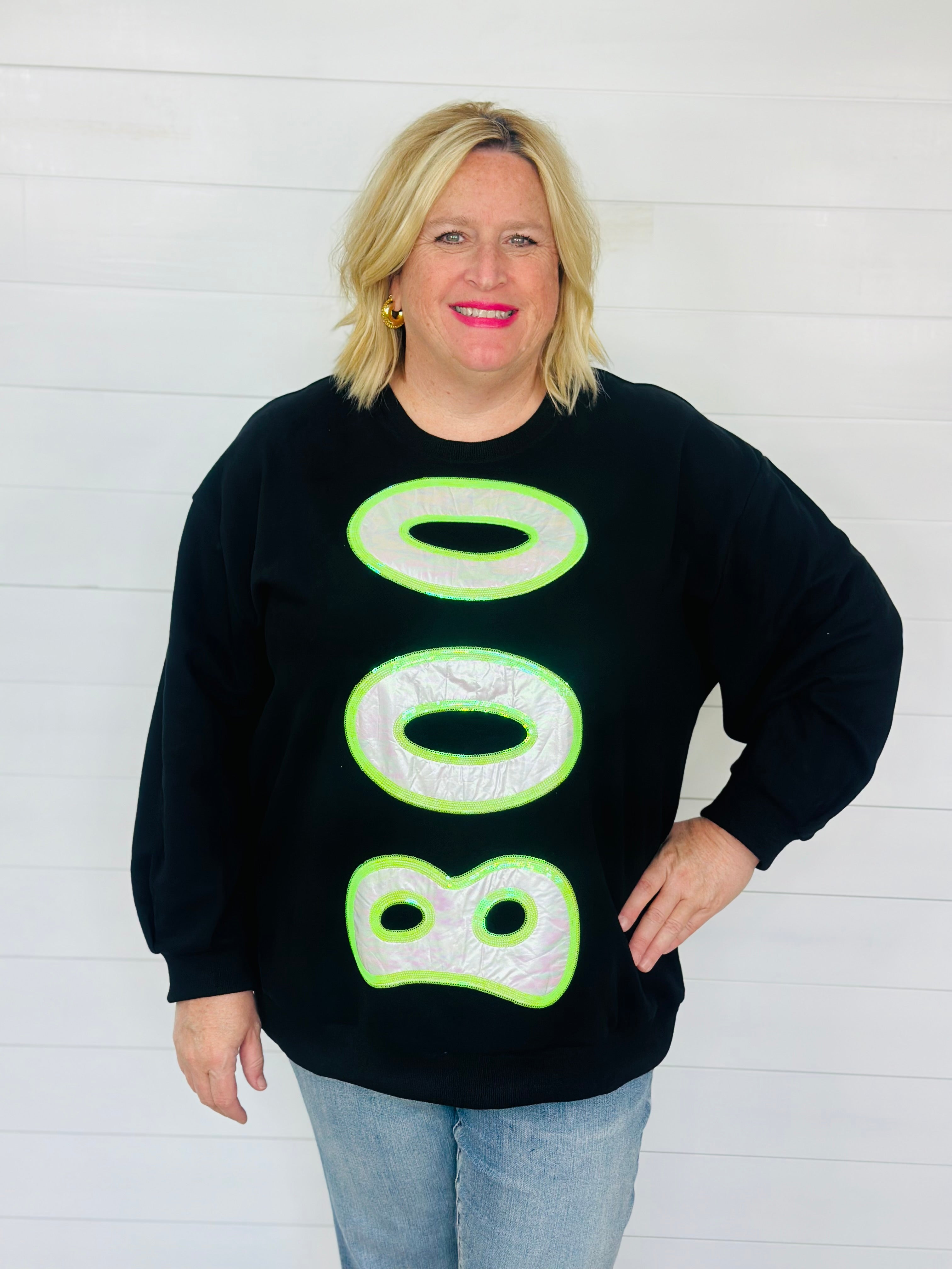 BLACK METALLIC BOO SWEATSHIRT