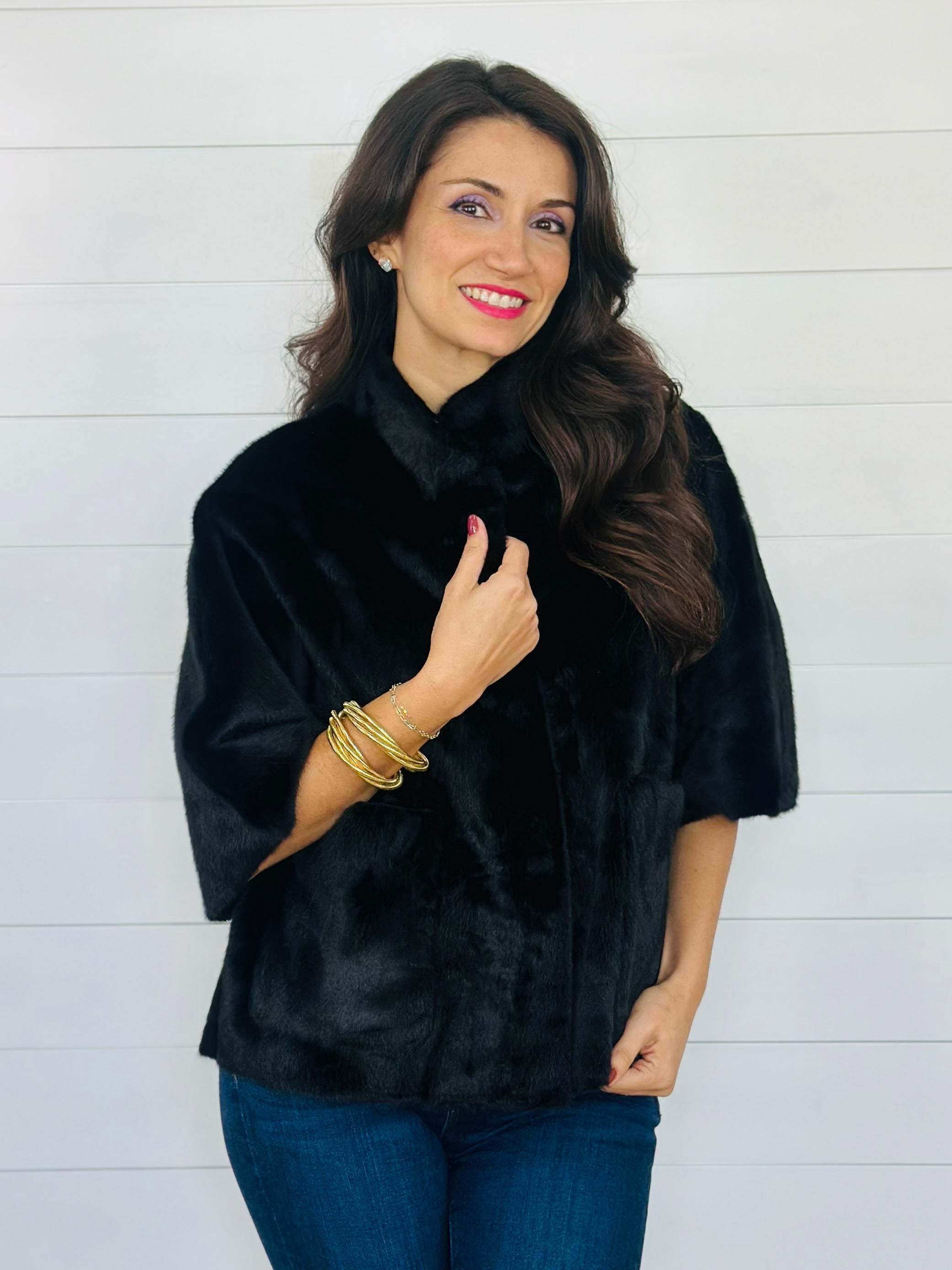 FAUX CAPELET JACKET-BLACK