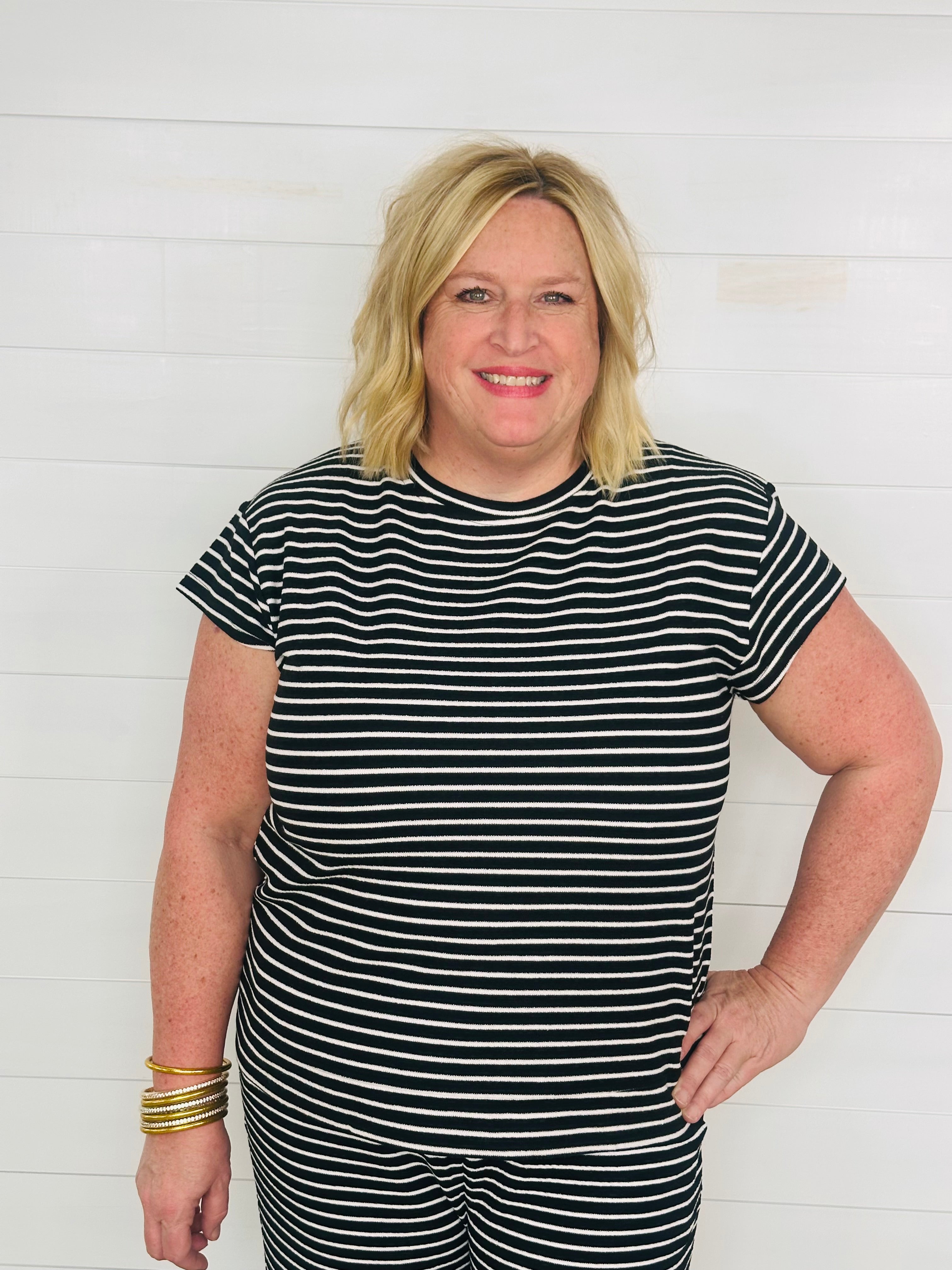 AUDREY TOP-BLACK/WHITE STRIPE-PLUS