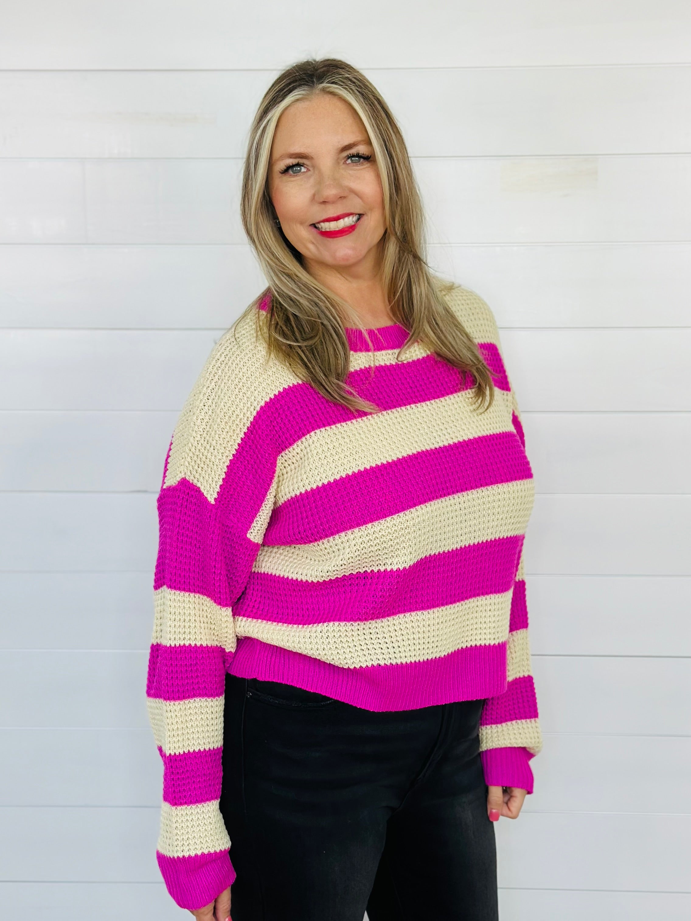 DECKER STRIPE SWEATER-PINK