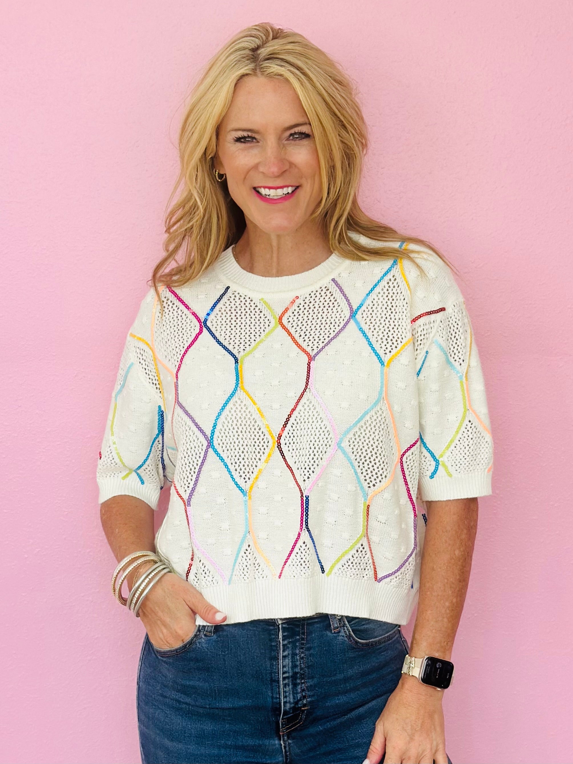 IVORY & RAINBOW KNIT TOP