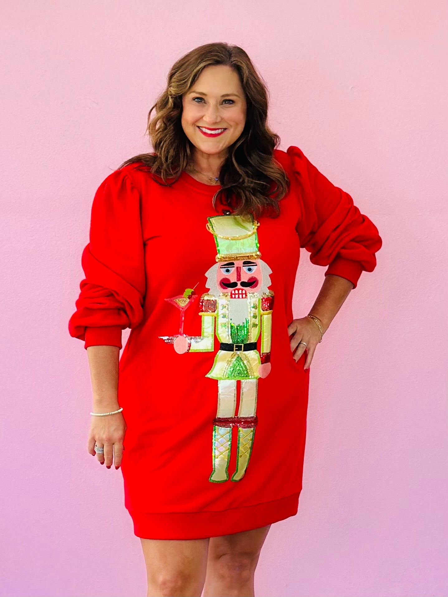 RED MARTINI NUTCRACKER SWEATSHIRT DRESS-PLUS