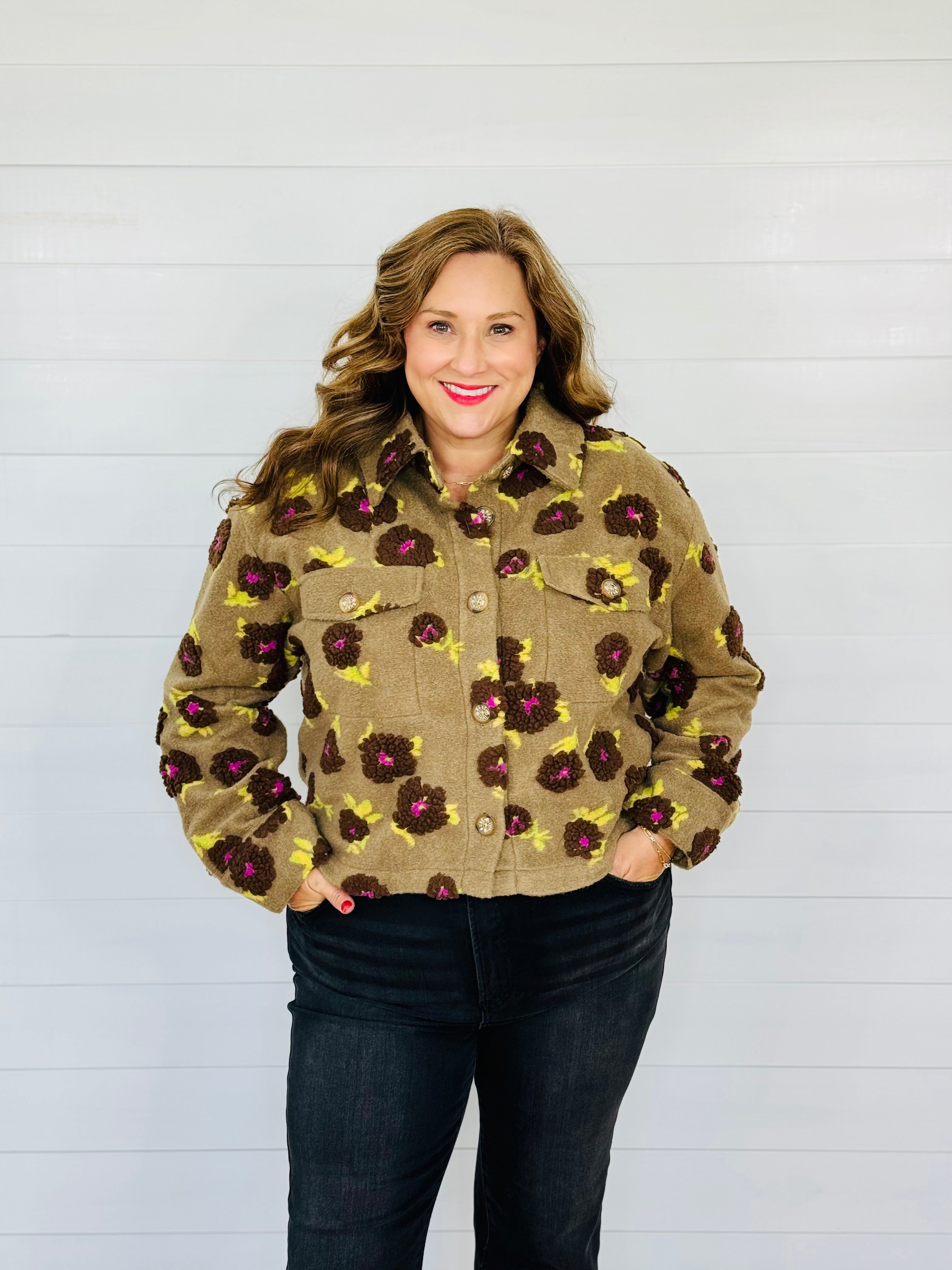 PUFF FLORAL BARN JACKET-MOCHA