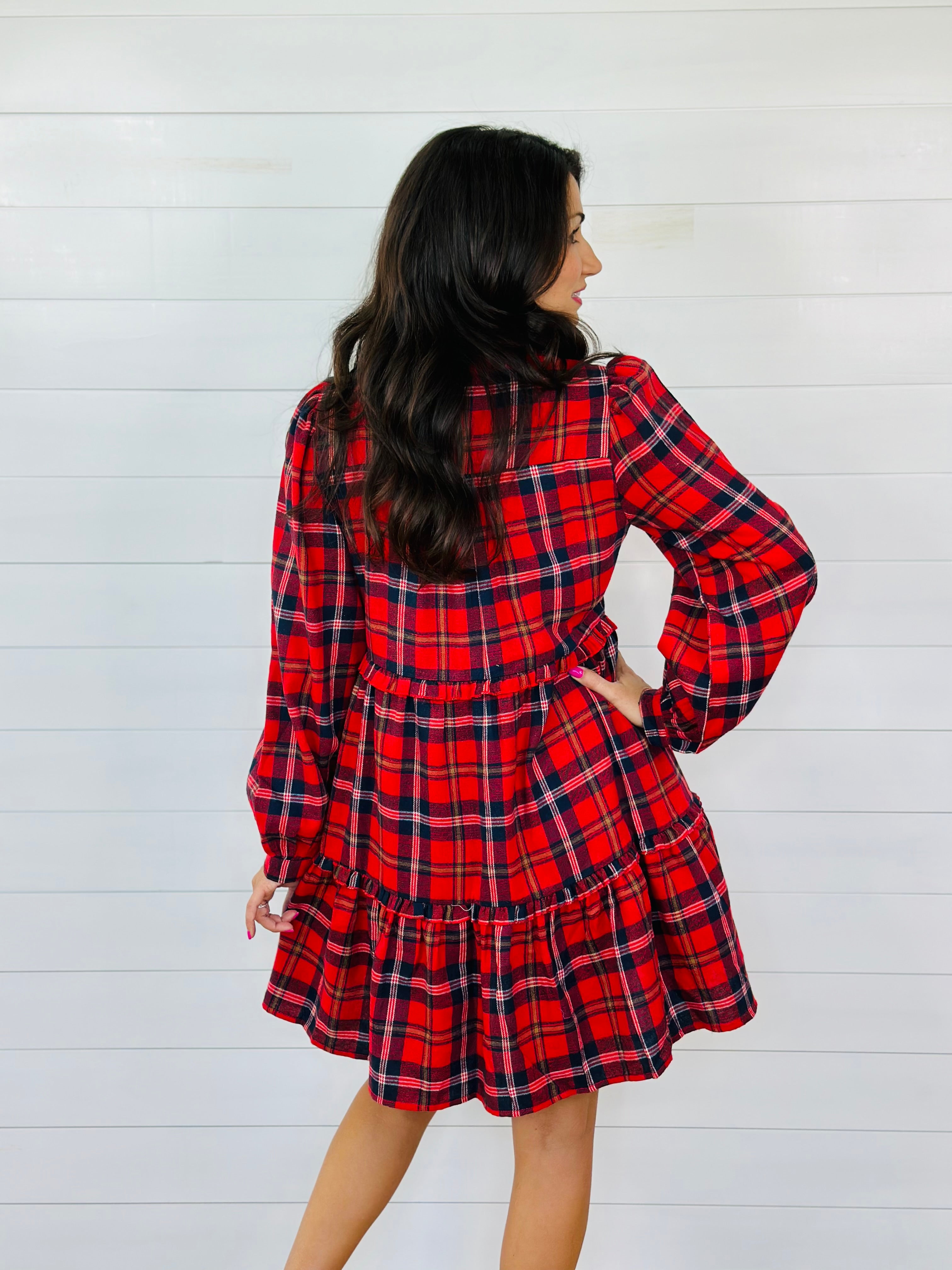 FOREVER FLANNEL DRESS-RED/NAVY