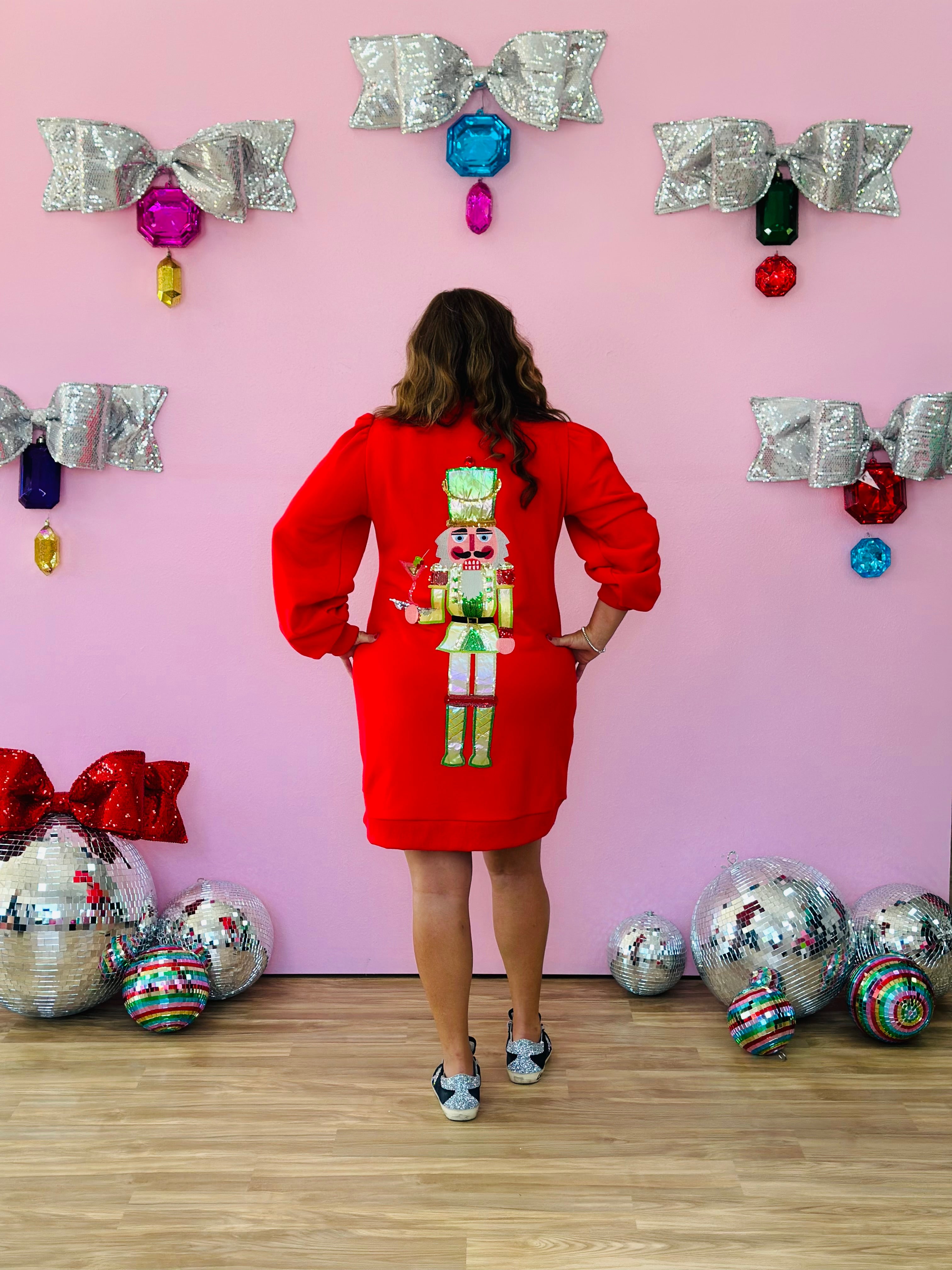 RED MARTINI NUTCRACKER SWEATSHIRT DRESS-PLUS