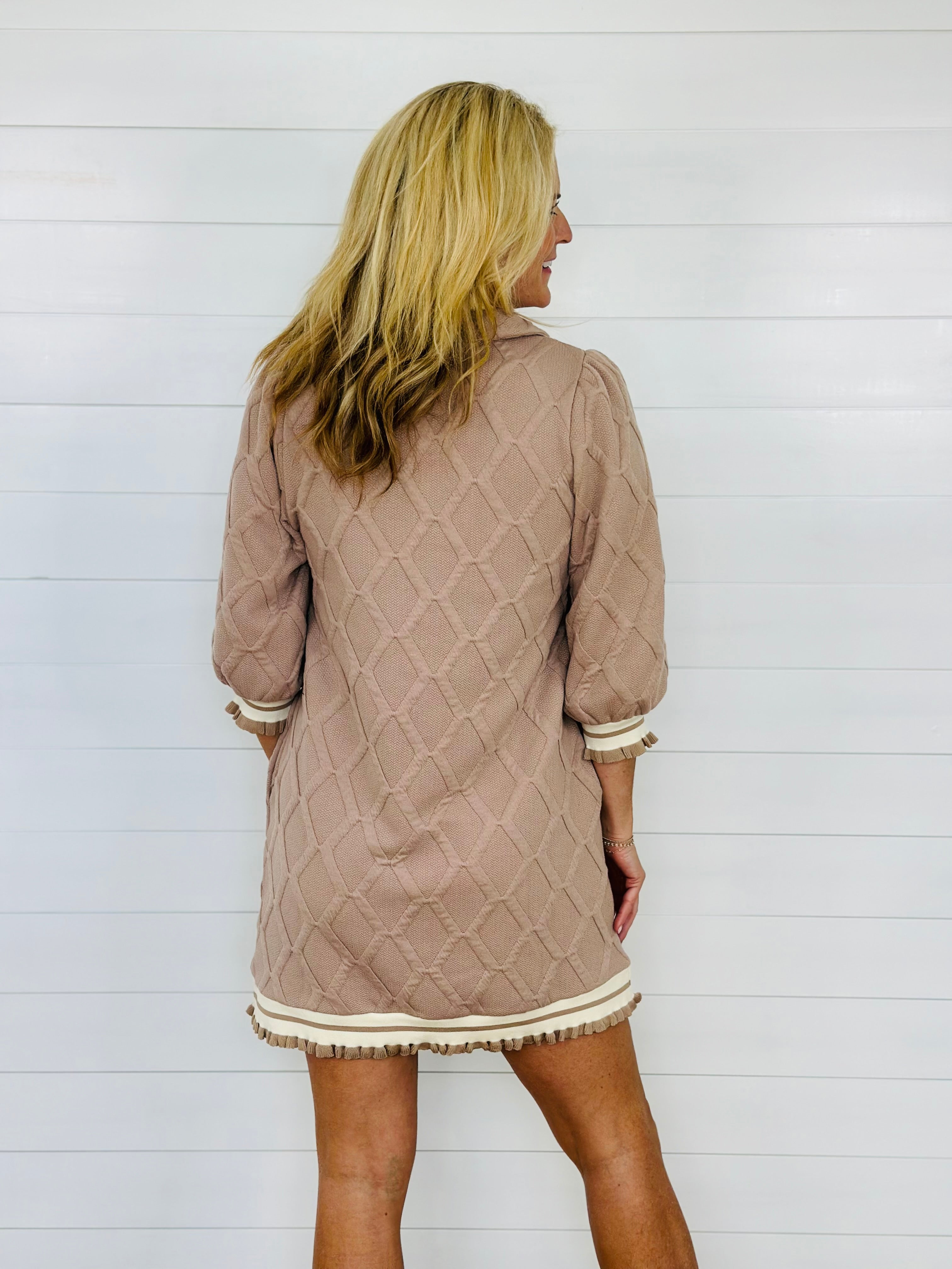 LOVELY LATTICE DRESS-TAUPE