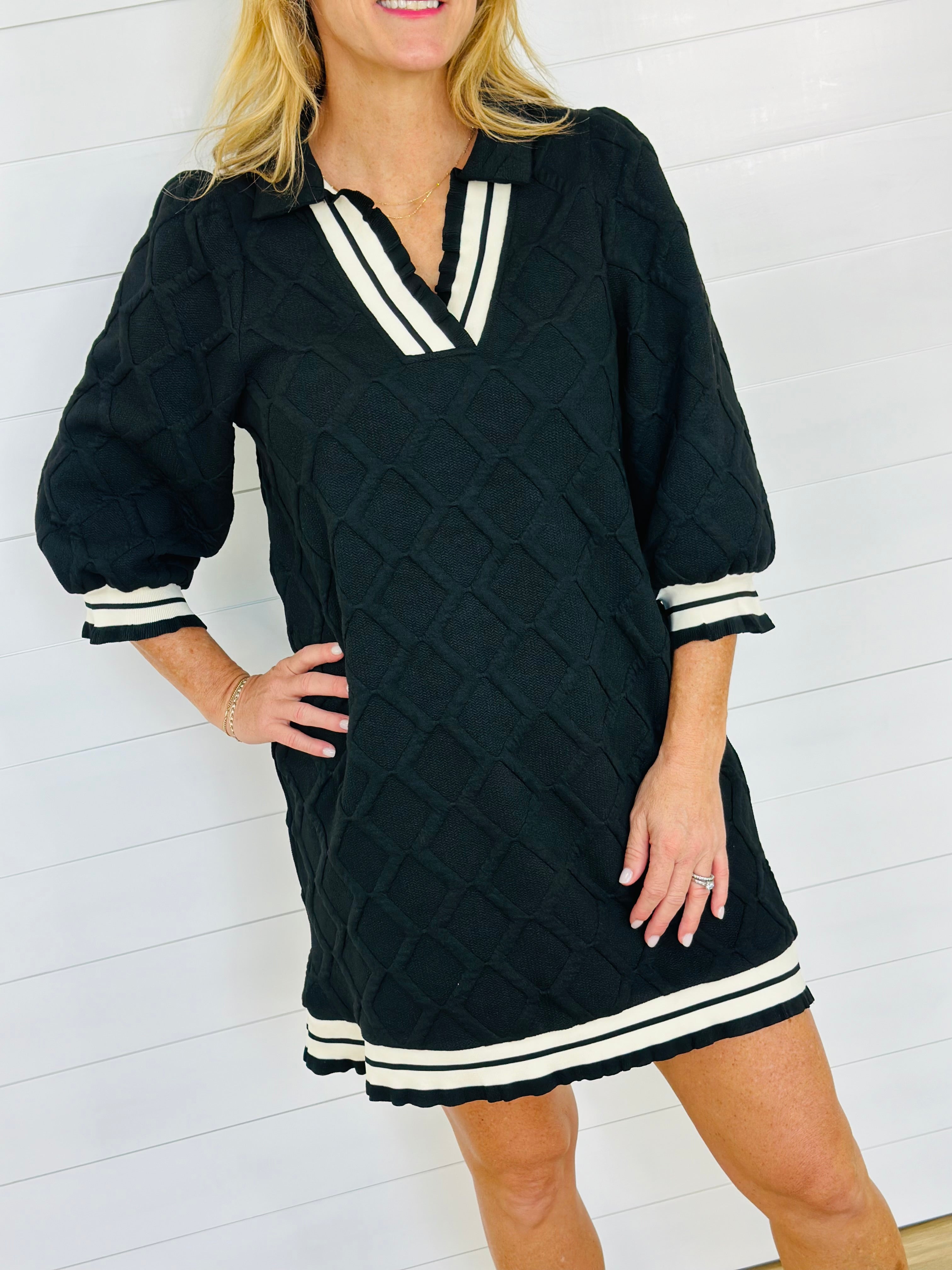 LOVELY LATTICE DRESS-BLACK