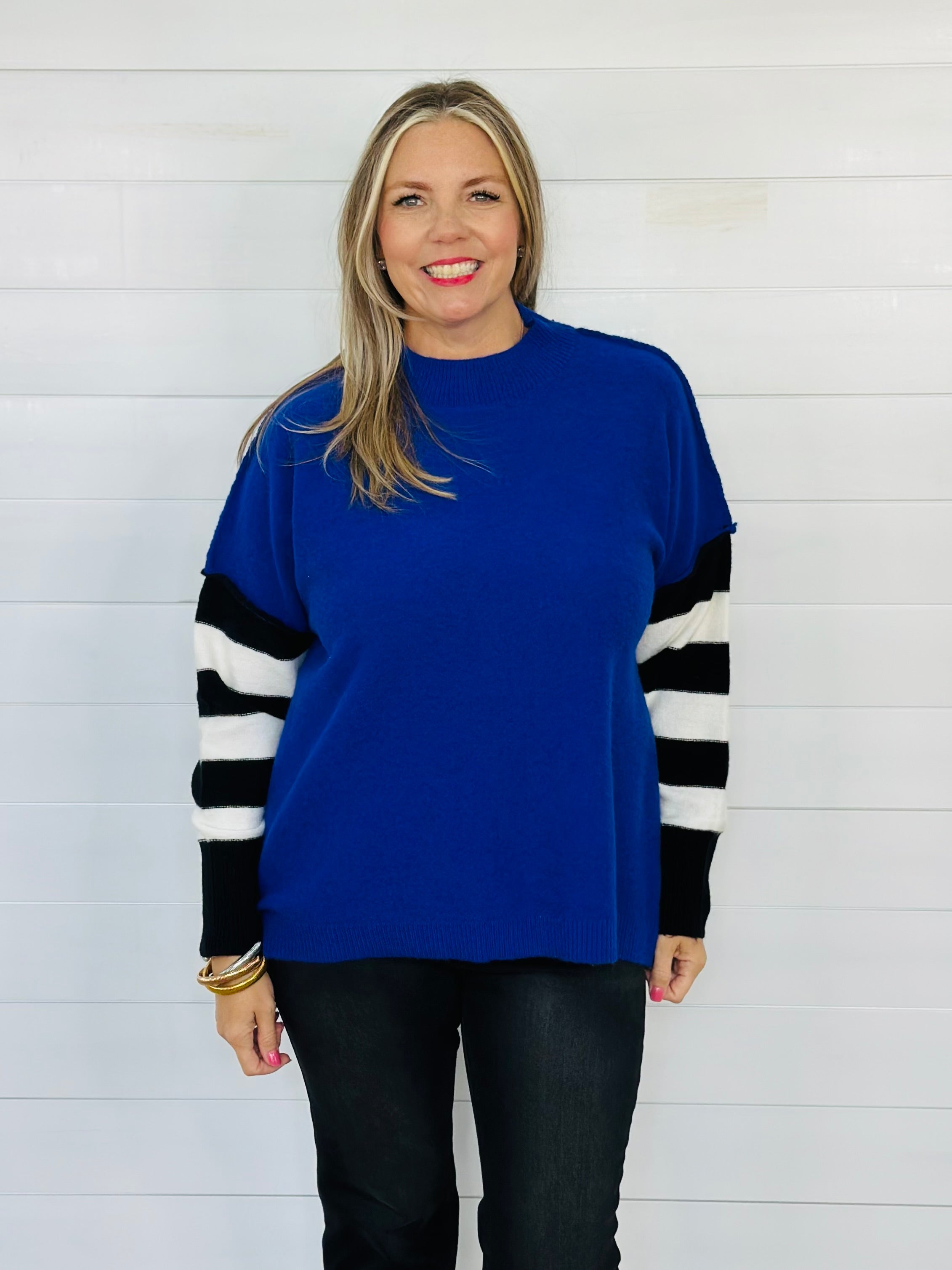 HALSTON SWEATER TOP-ROYAL BLUE