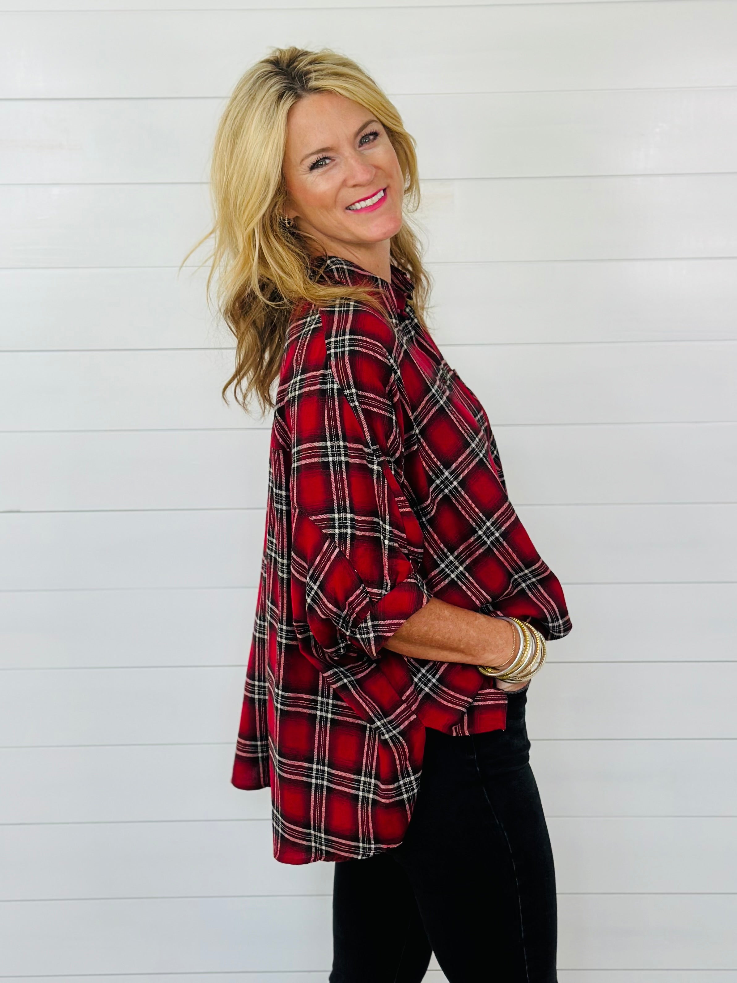 EVERETT FLANNEL TOP-RED