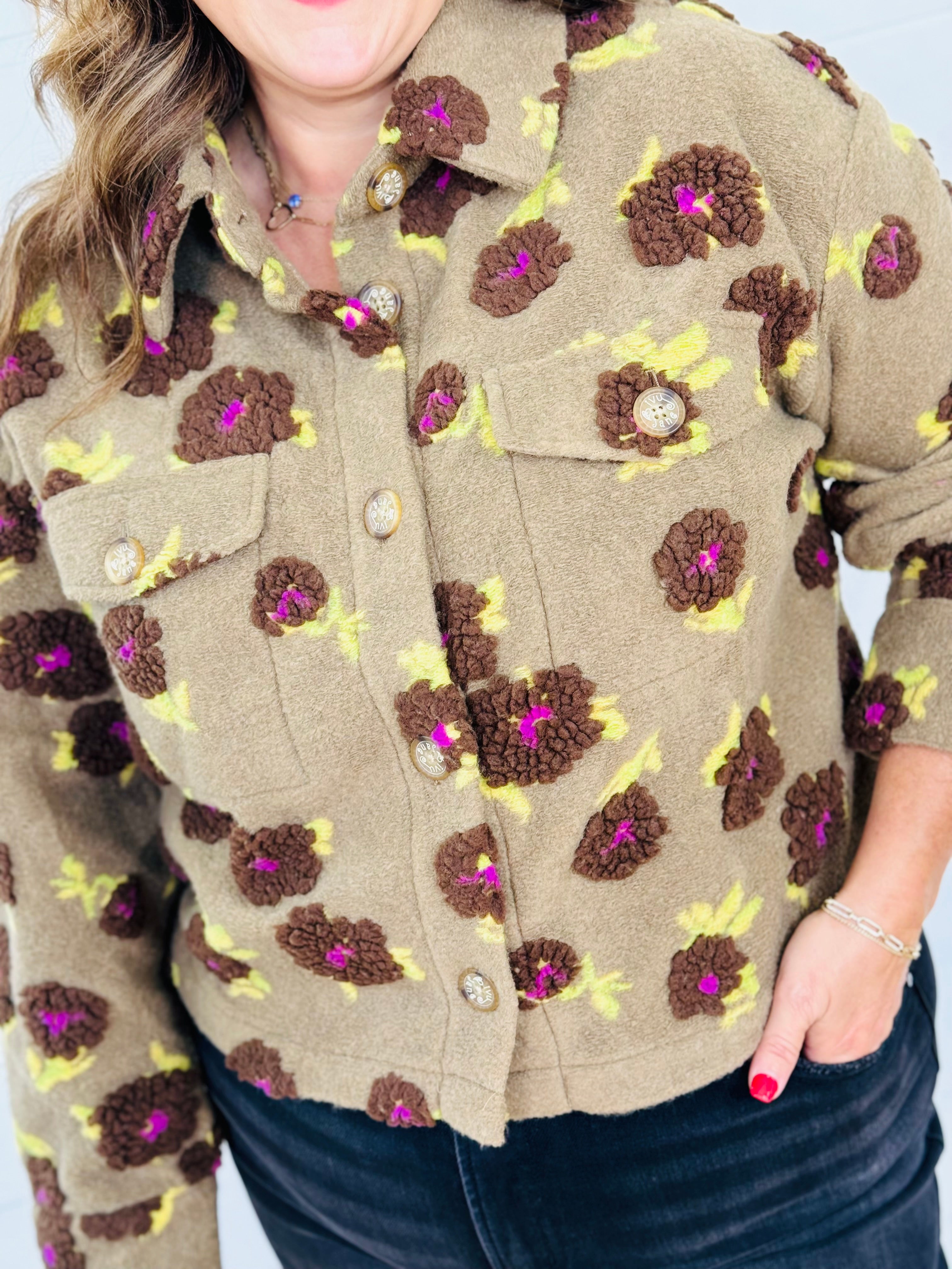 PUFF FLORAL BARN JACKET-MOCHA