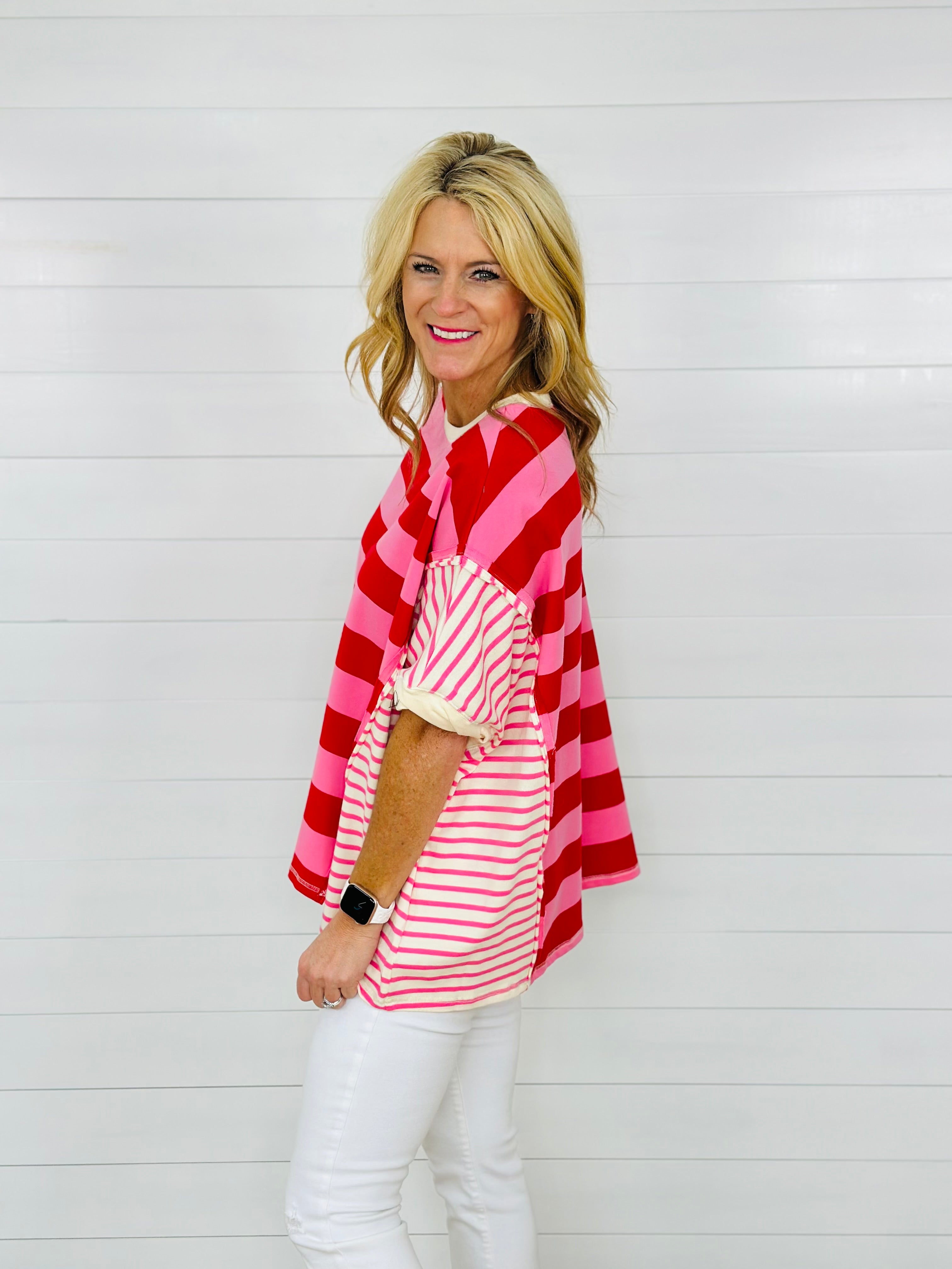 RED/PINK STRIPE MIX TOP