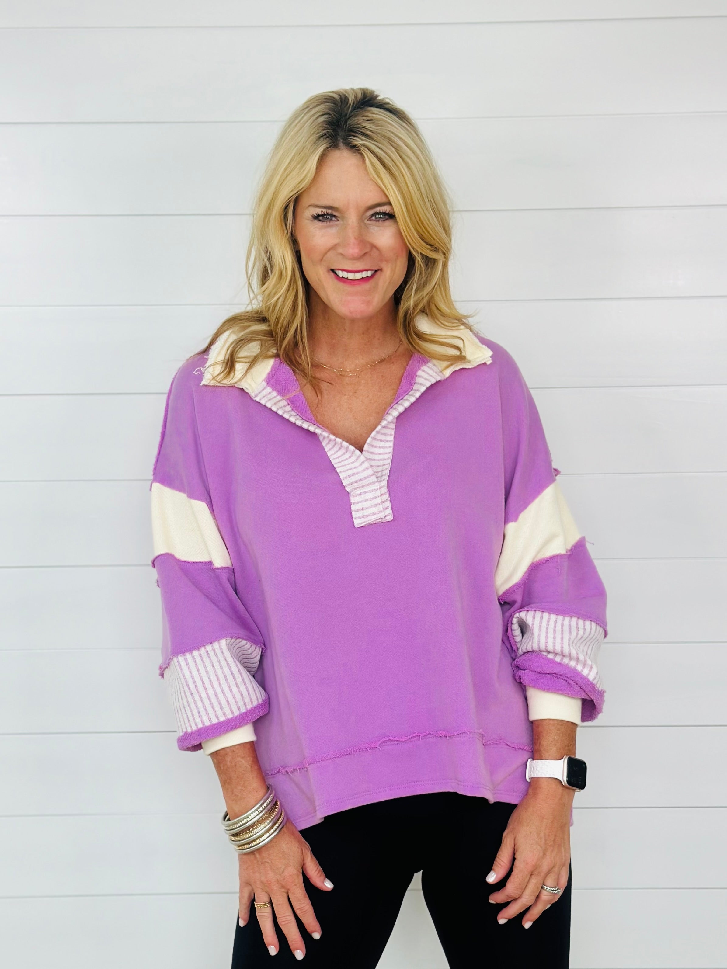 JENNA TOP-LAVENDER/CREAM