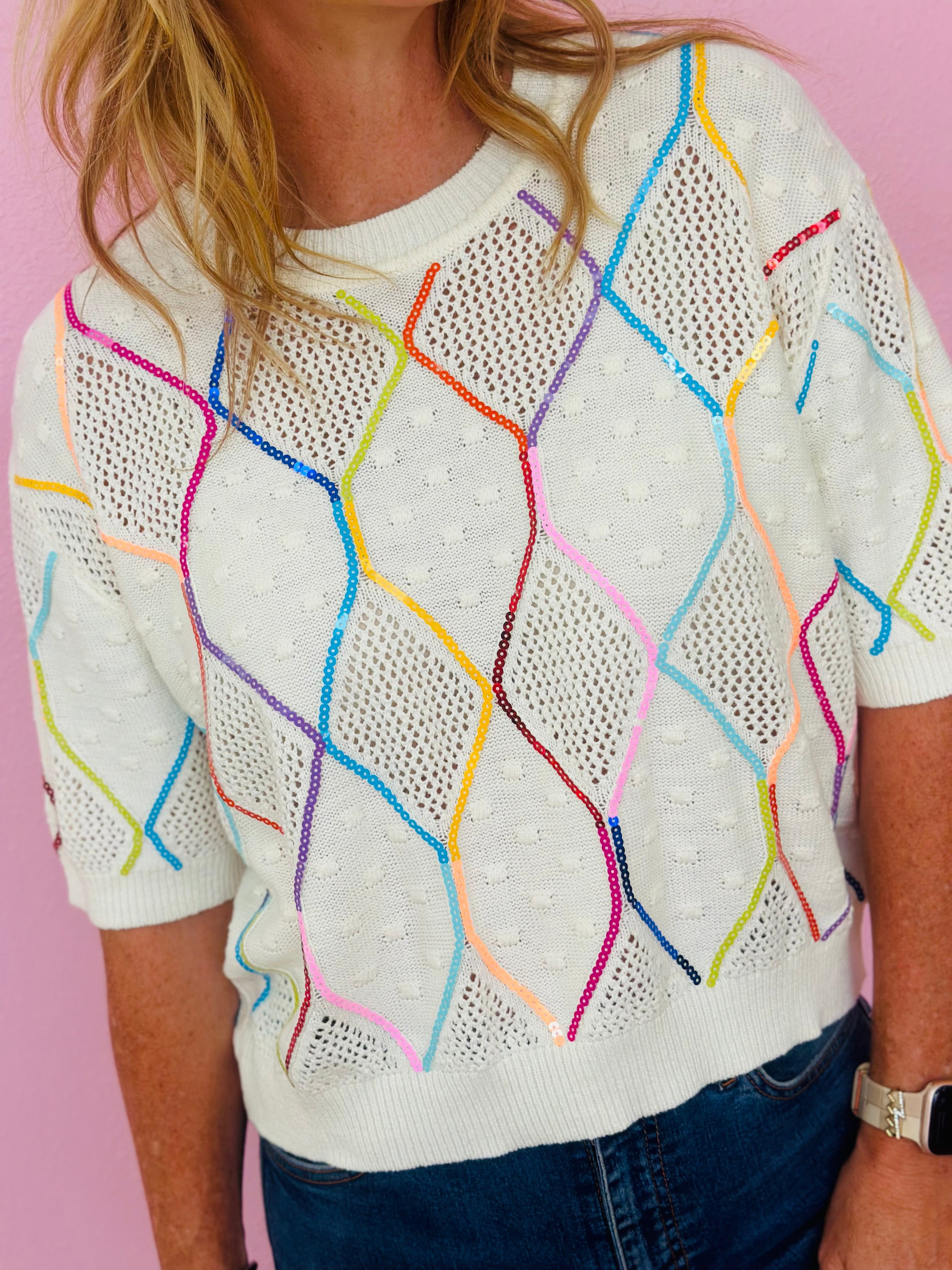 IVORY & RAINBOW KNIT TOP