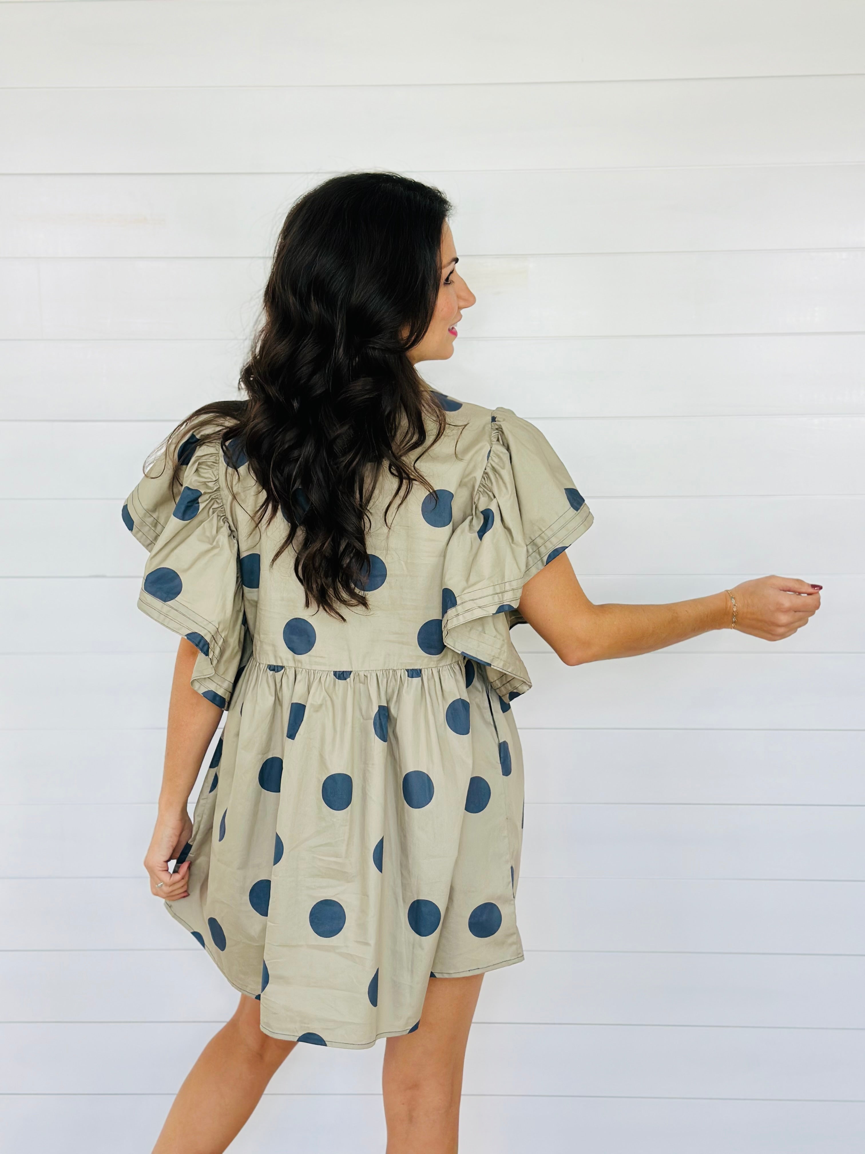 PEYTON POLKA DOT DRESS-TAUPE