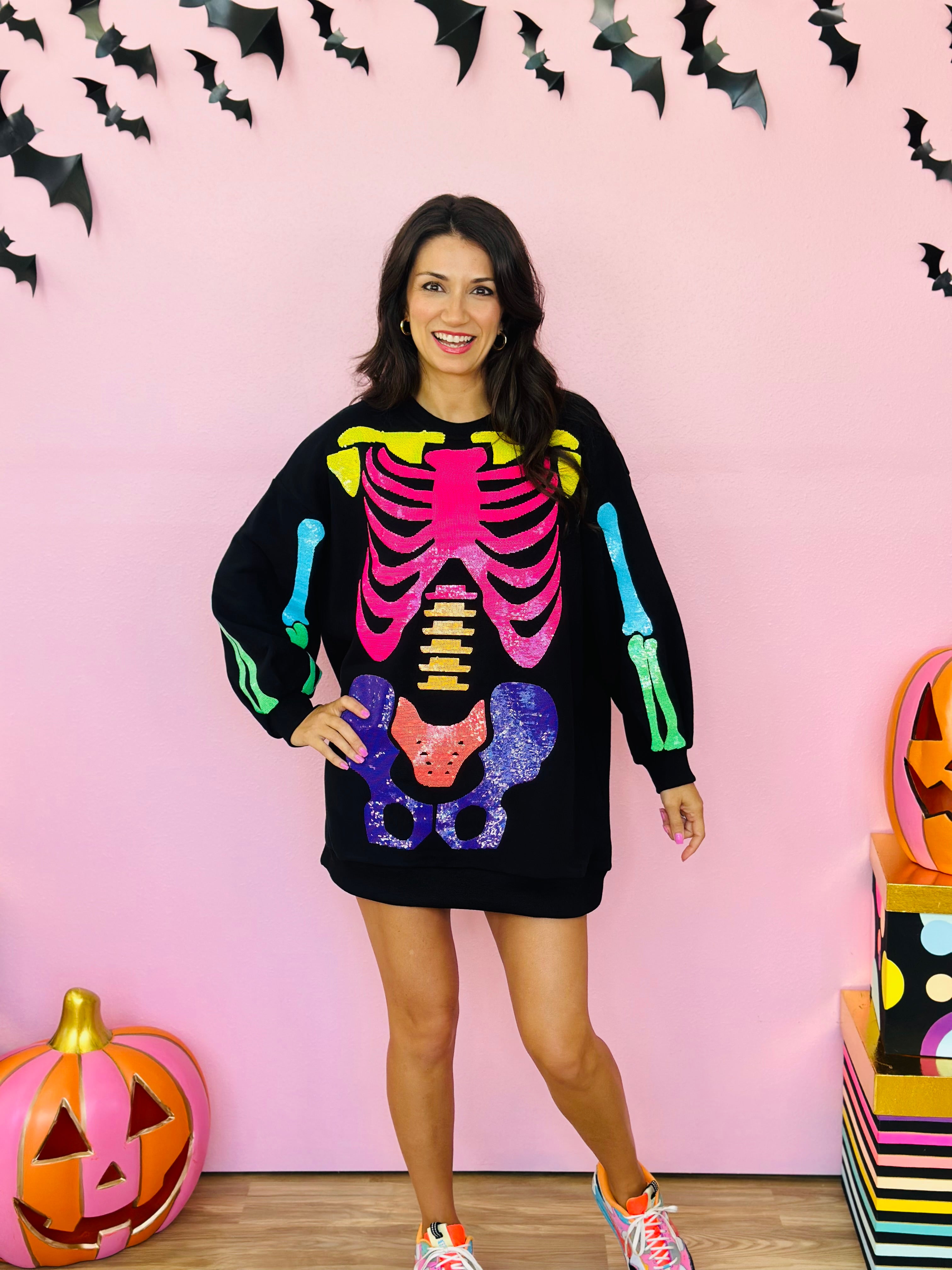 BLACK RAINBOW SKELETON SWEATSHIRT DRESS