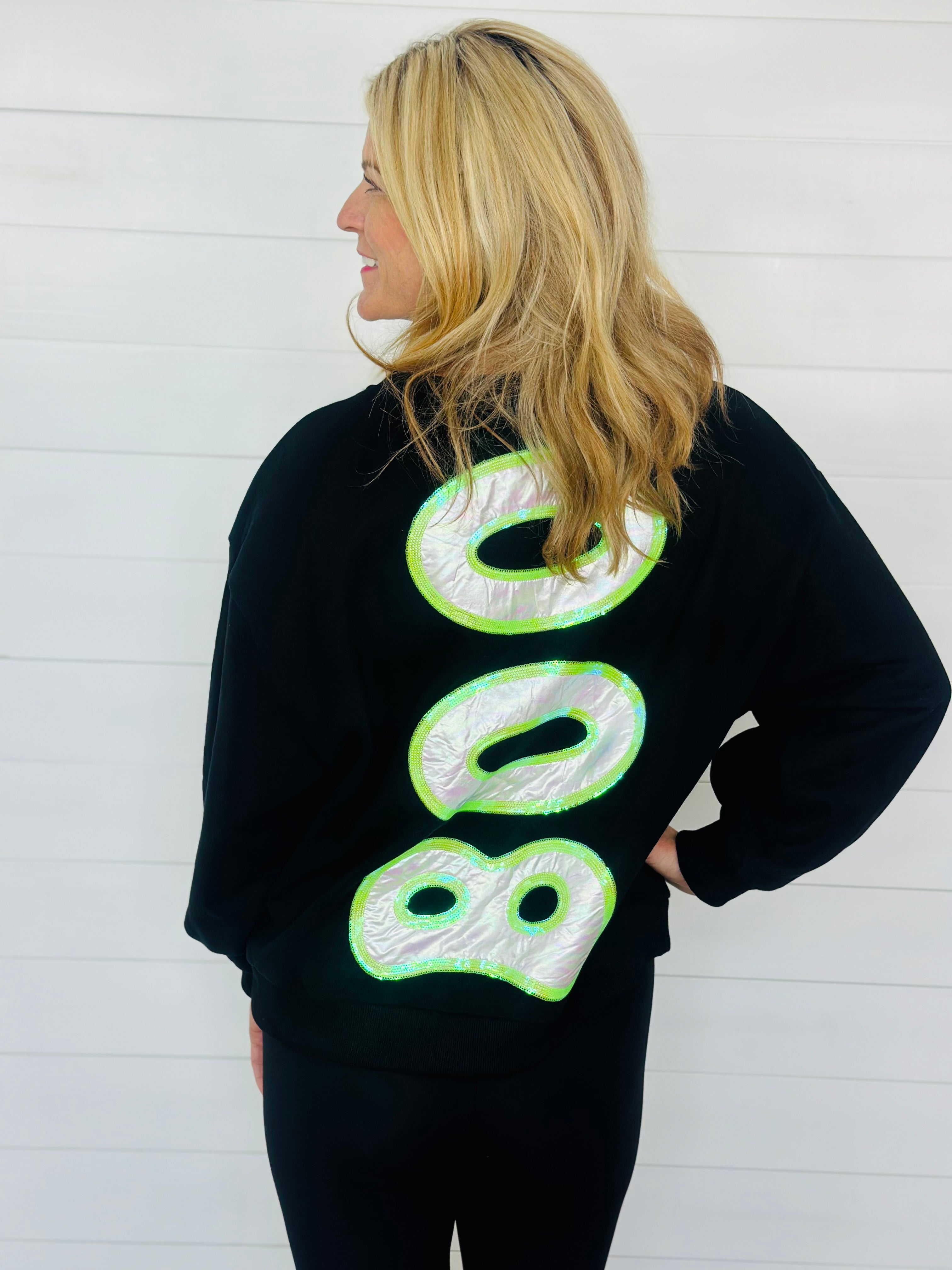 BLACK METALLIC BOO SWEATSHIRT