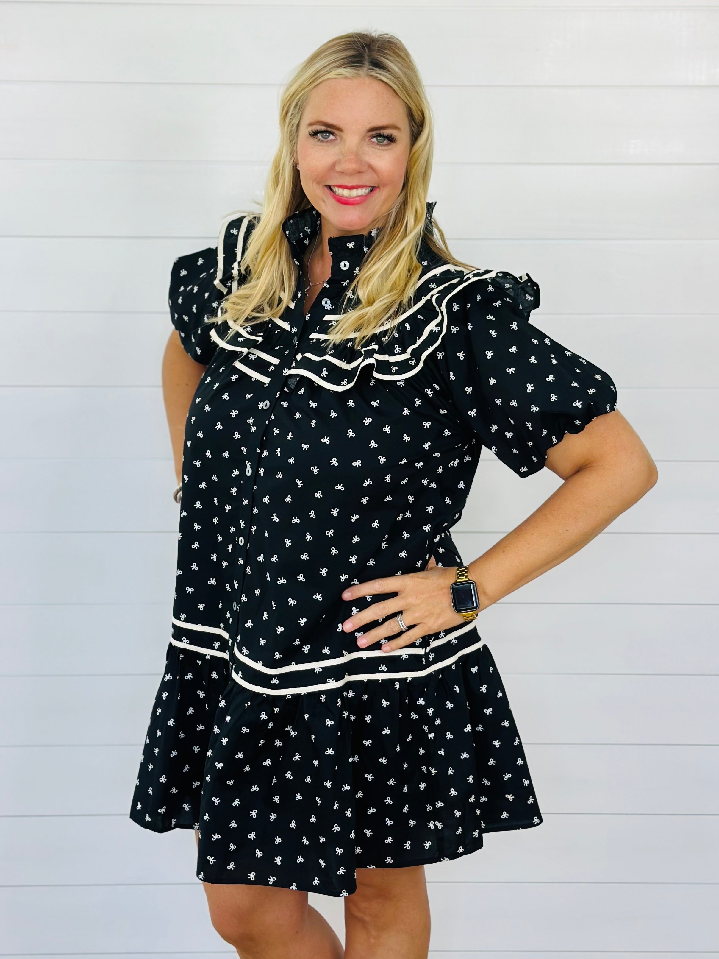 DAINTY BOW DRESS-BLACK/IVORY