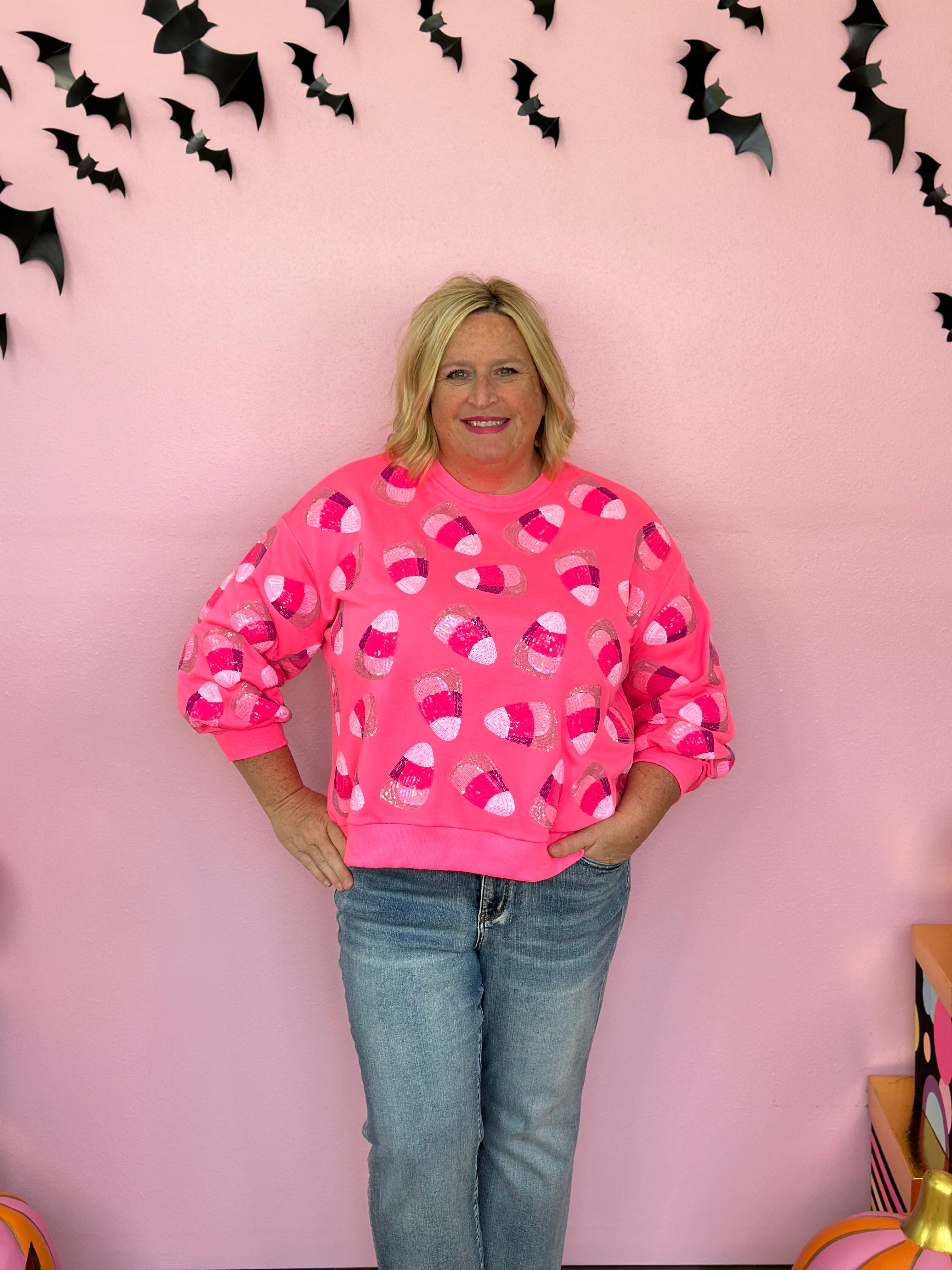 NEON PINK CANDY CORN SWEATSHIRT