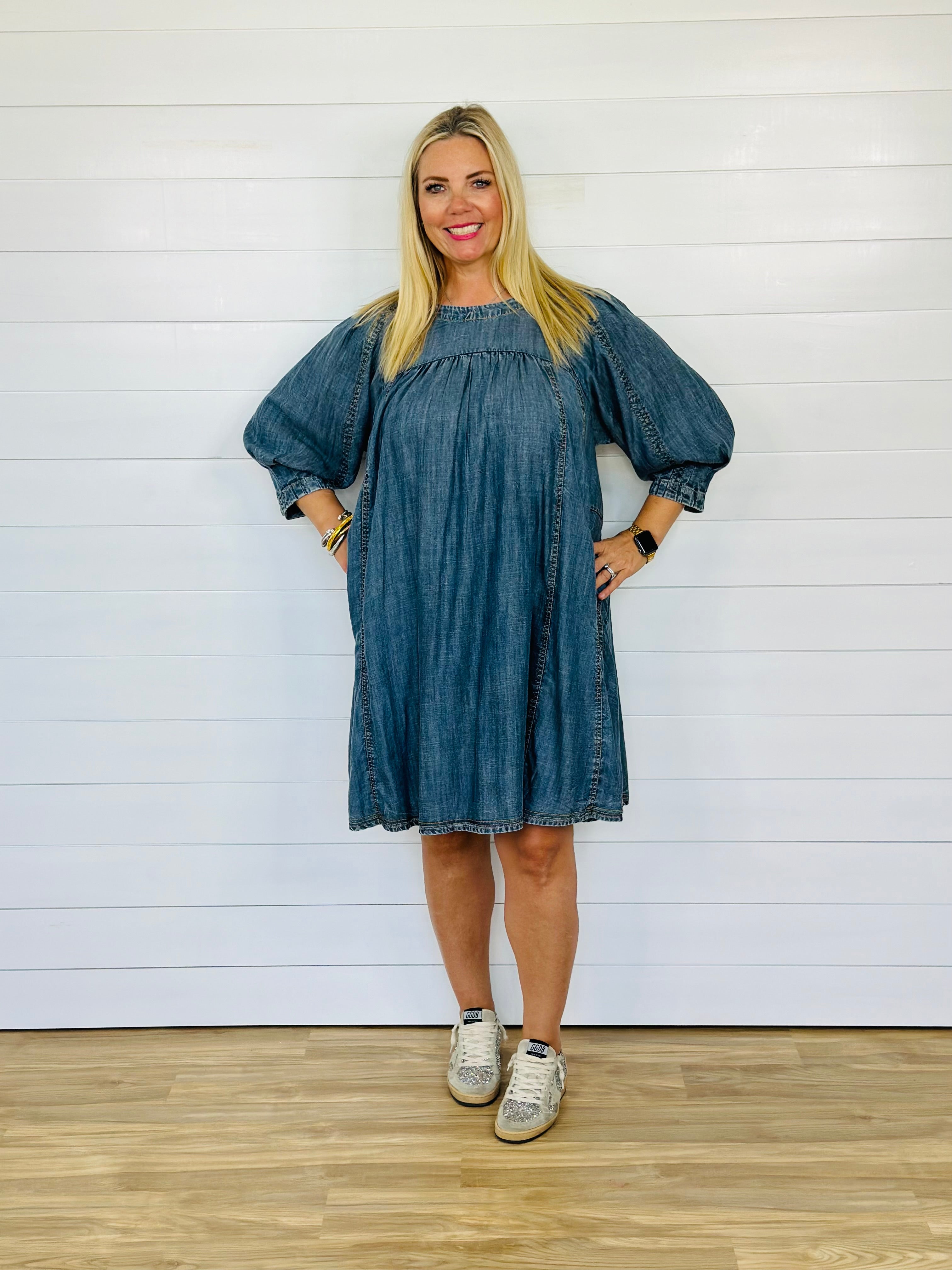 DENIM MULTI PANEL DRESS