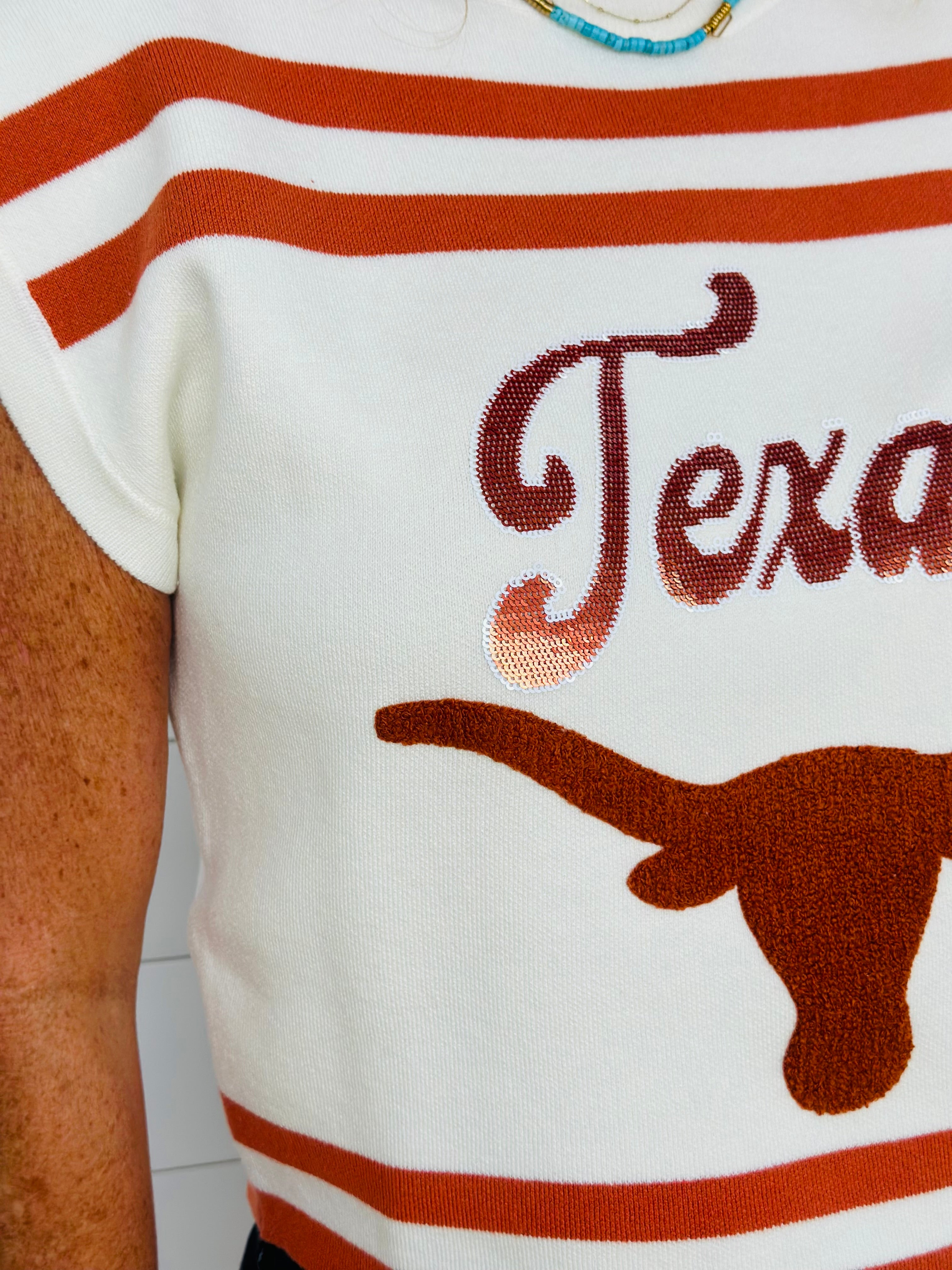 BURNT ORANGE & WHITE LONGHORN SWEATER