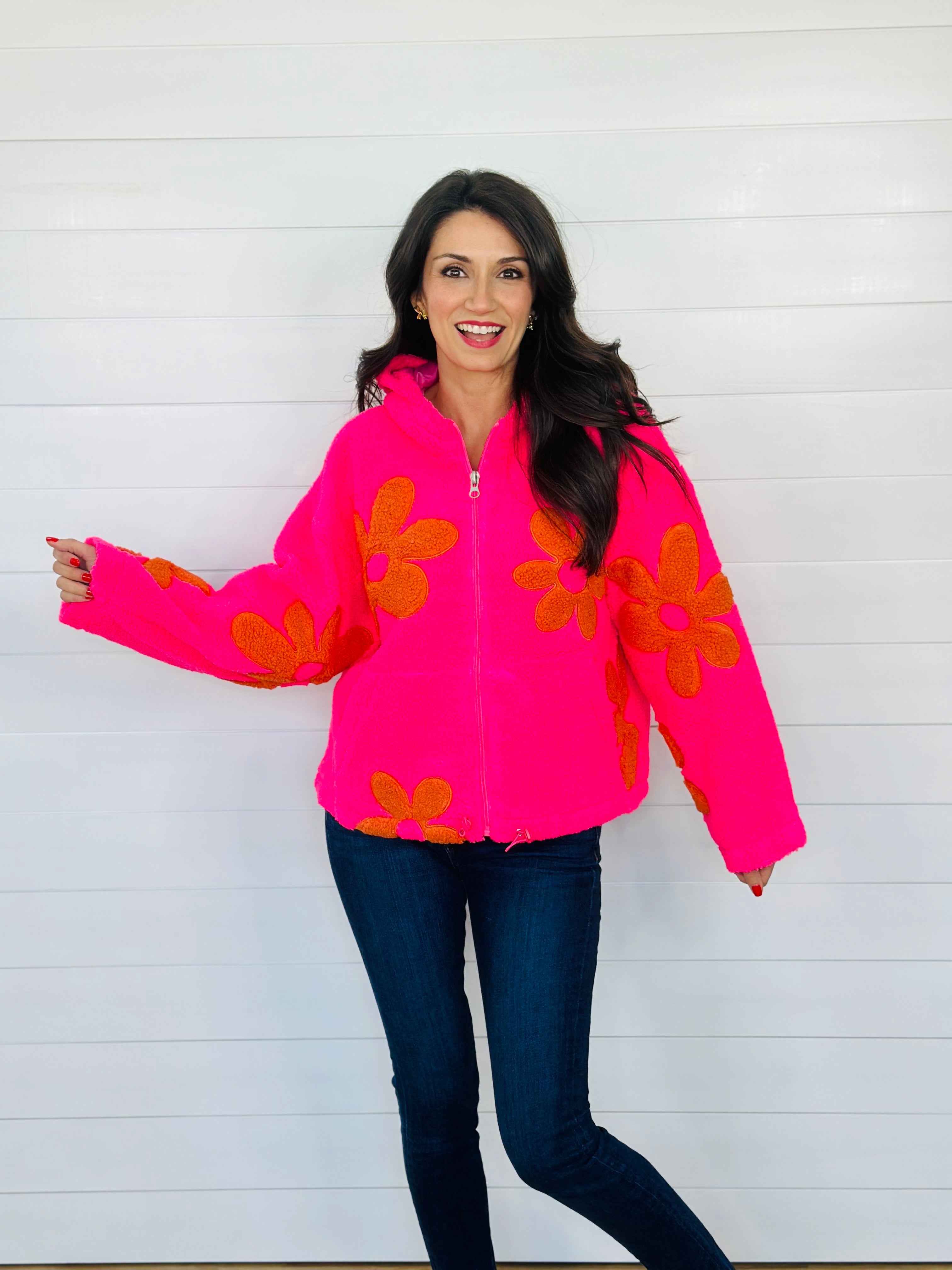 FLOWER POWER JACKET-NEON PINK