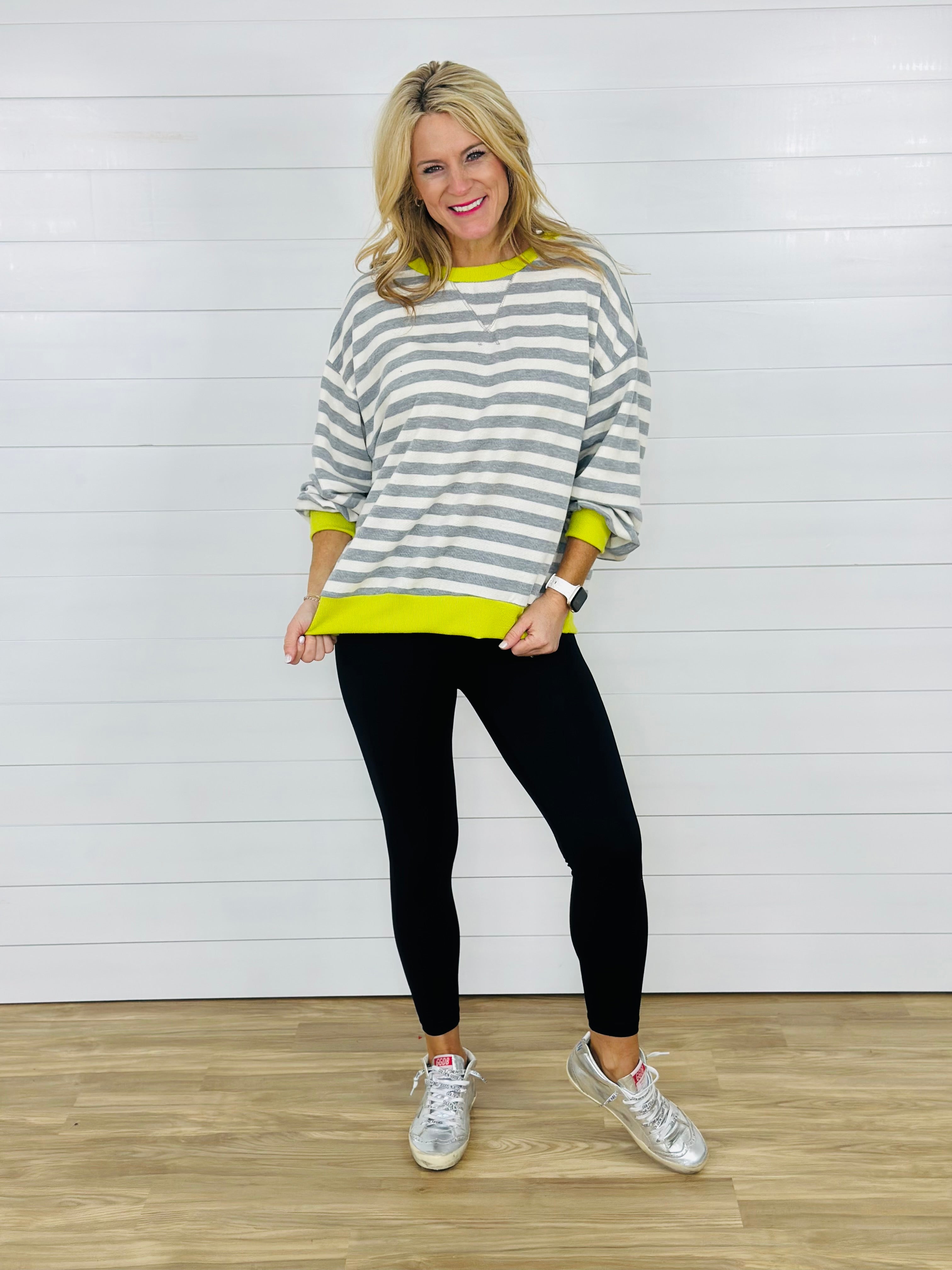 STRIPING OUT SWEATSHIRT-GREY/LIME