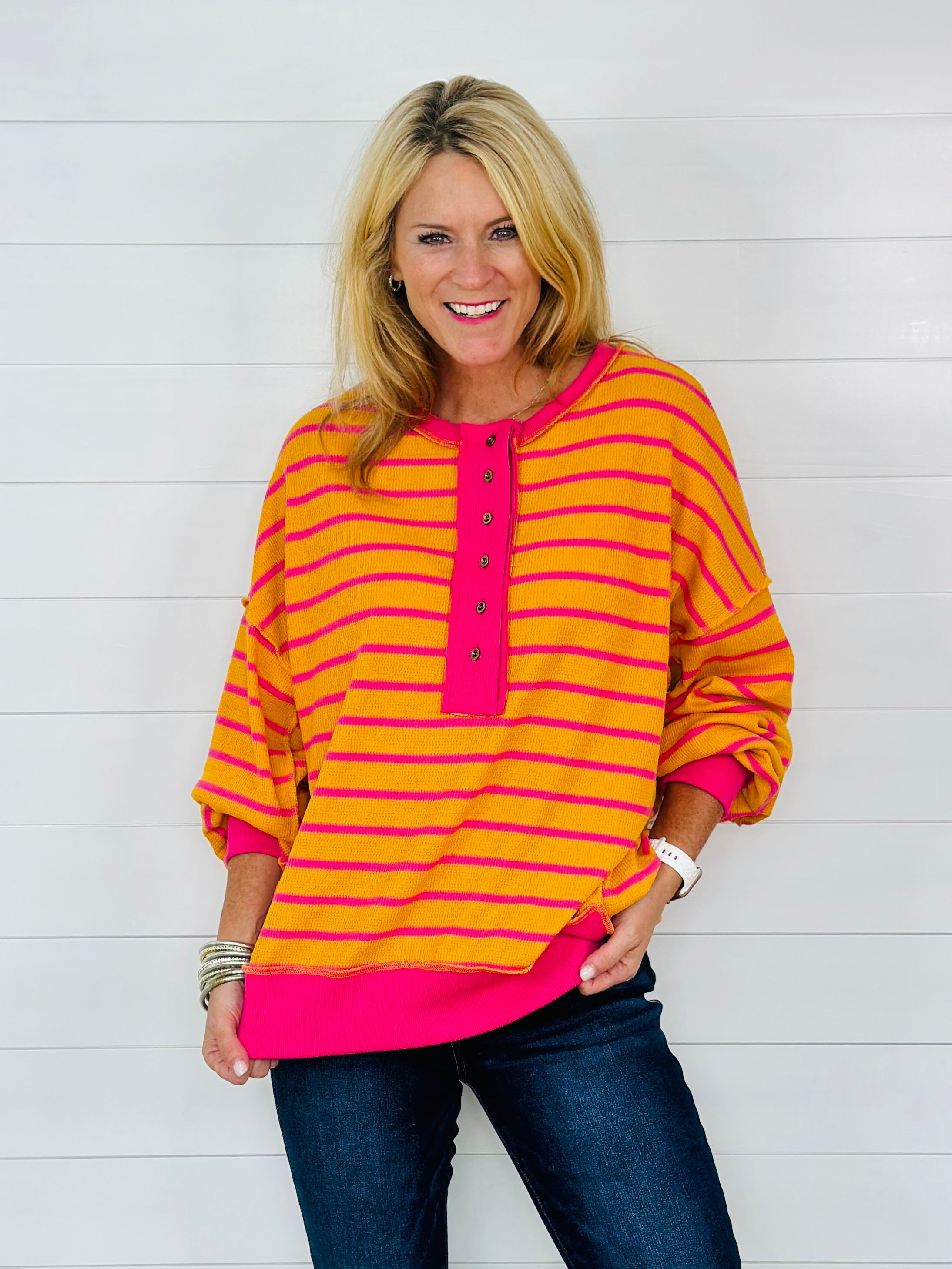 HAYDEN TOP-PINK/MUSTARD