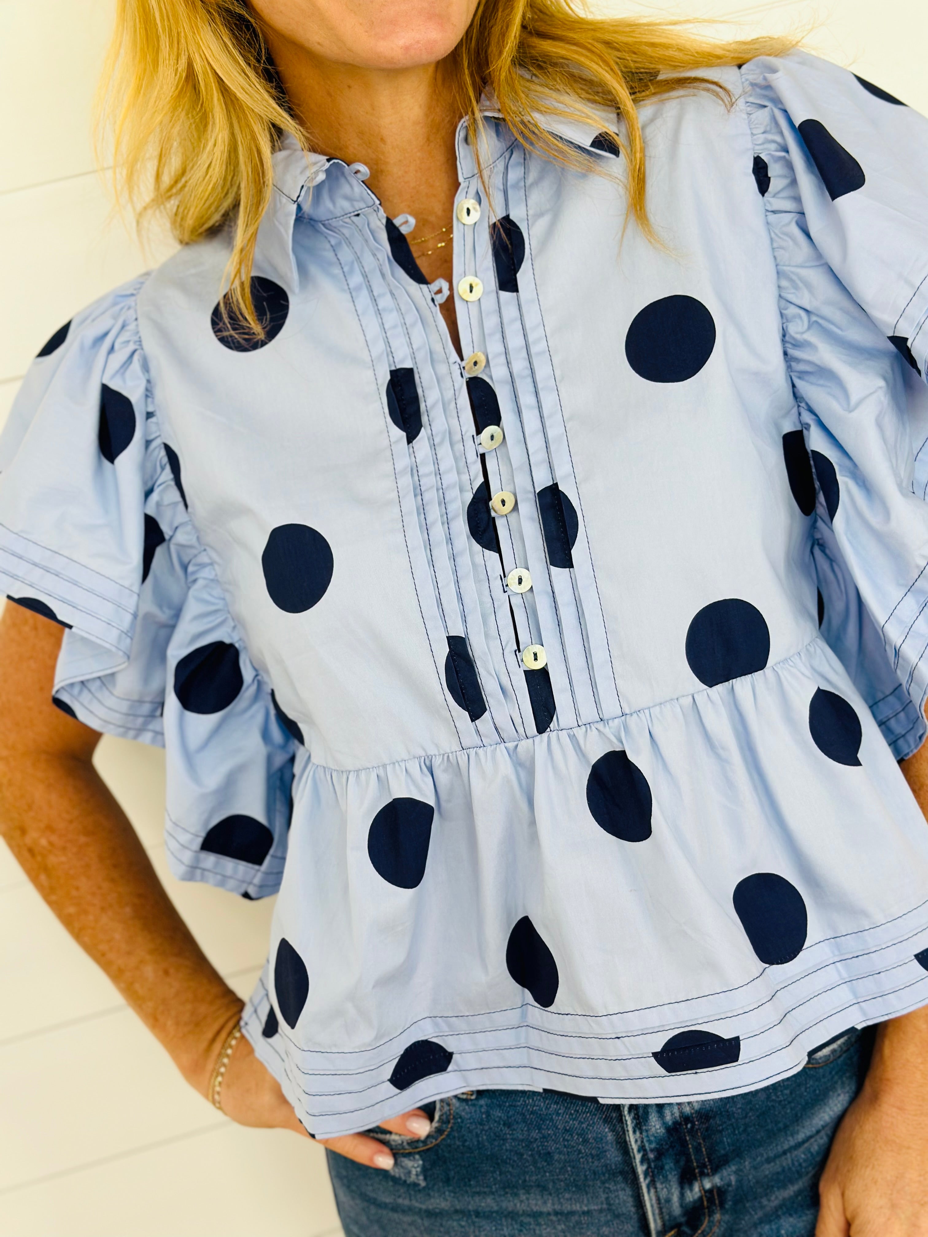 PEYTON POLKA DOT TOP-BLUE