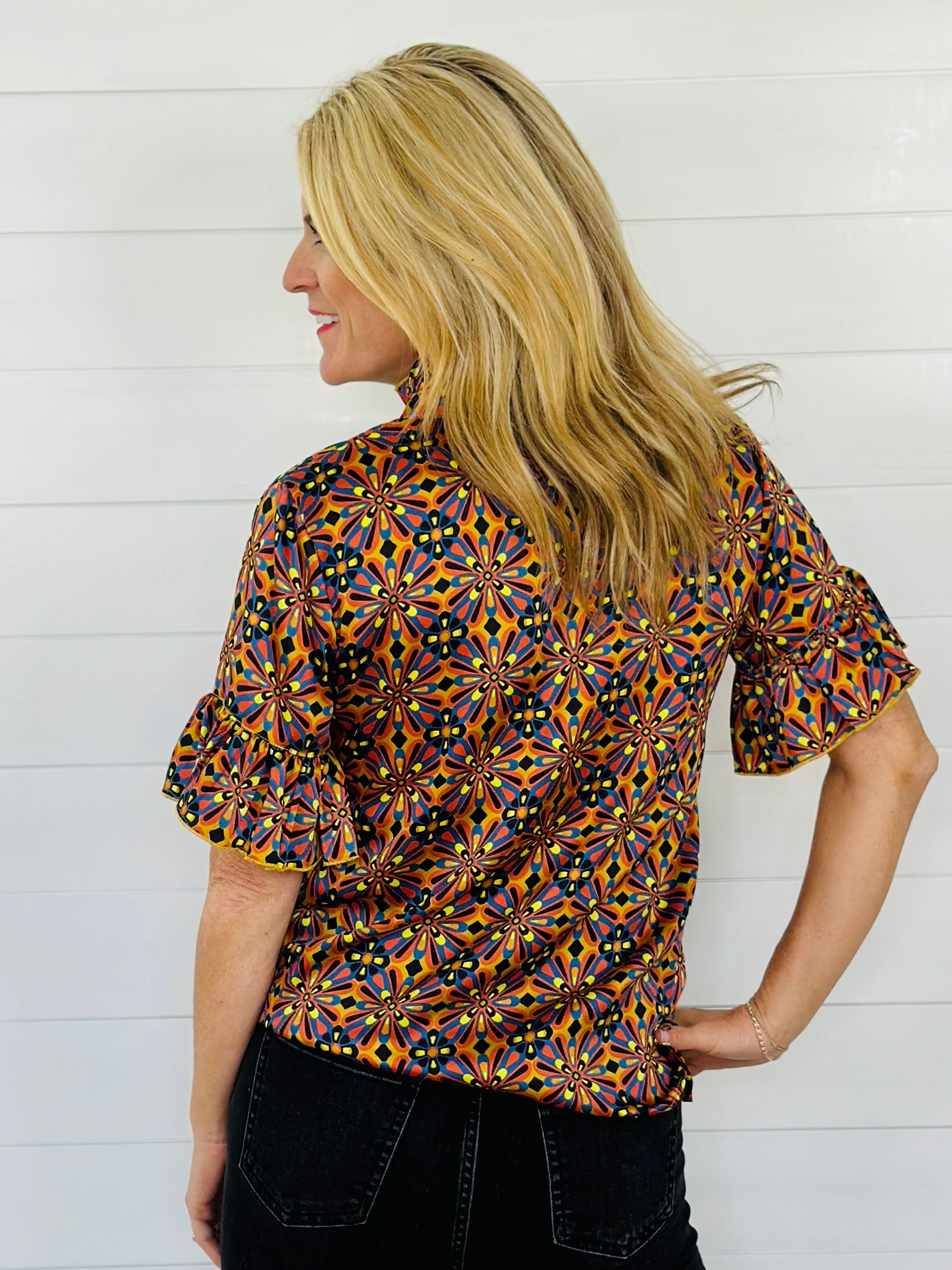 SATIN RUFFLE SHIRT-MULTI