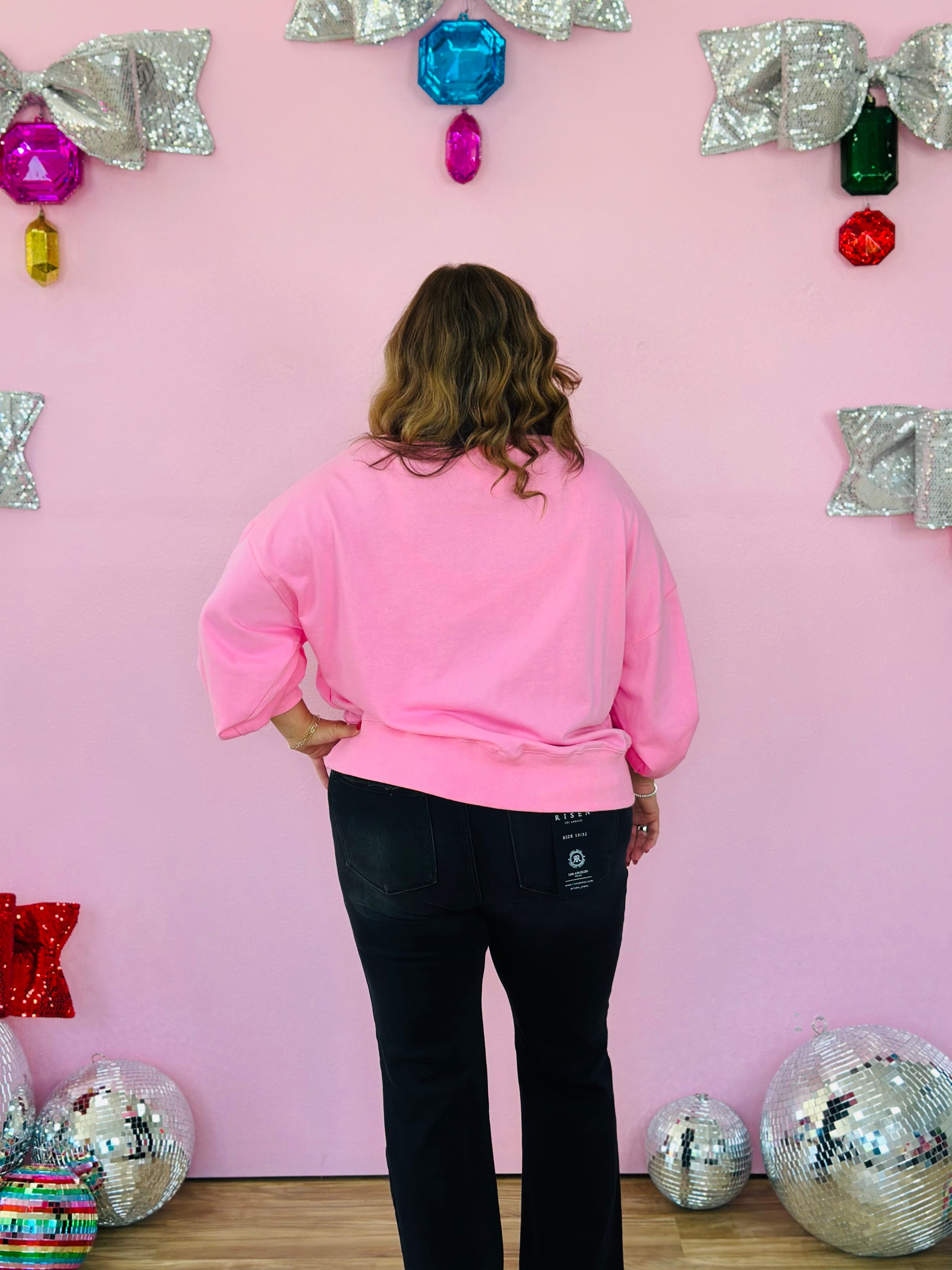 FESTIVE SEQUIN BOW SWEATSHIRT-PINK