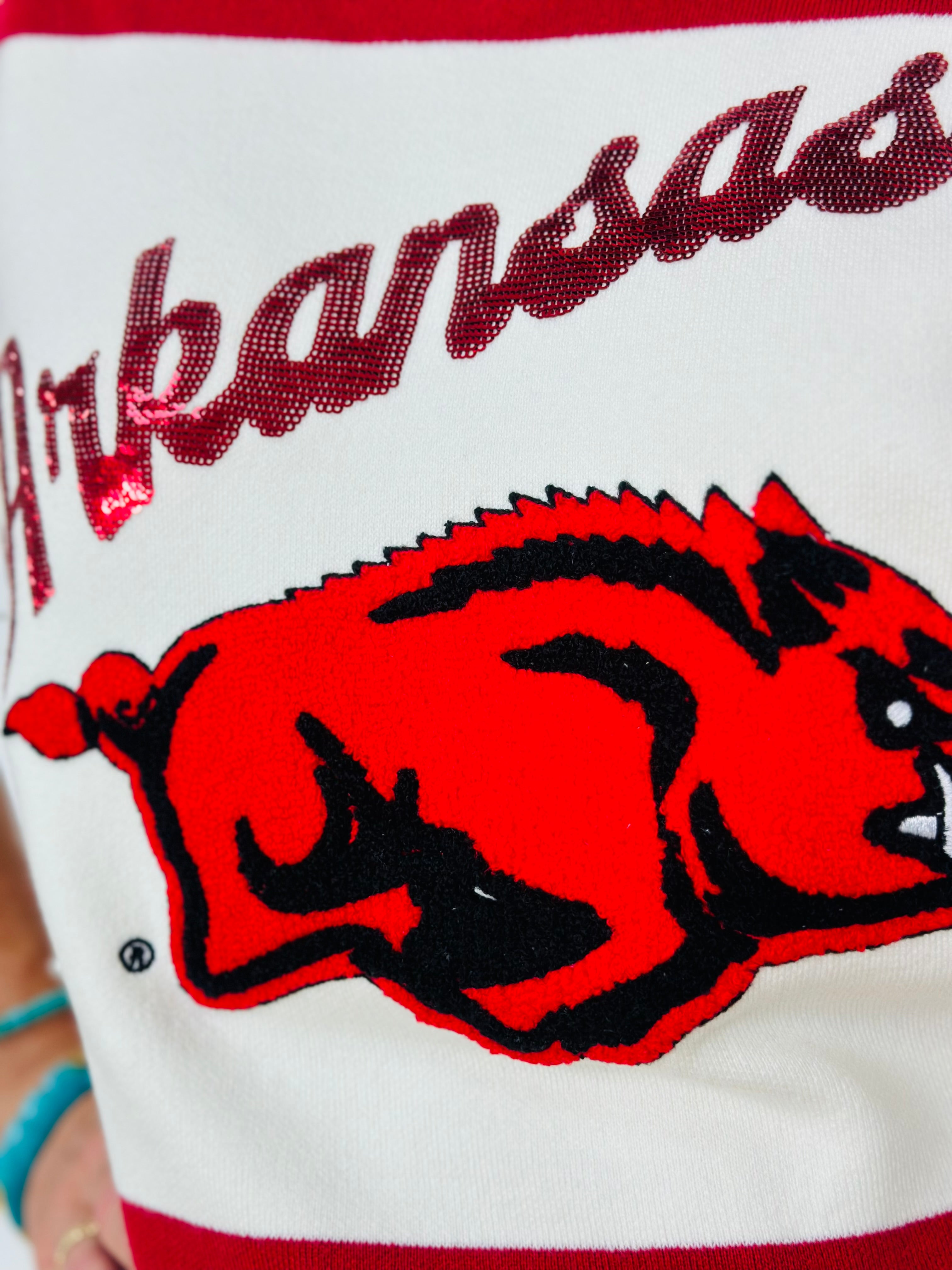 CRIMSON & WHITE ARKANSAS SWEATER