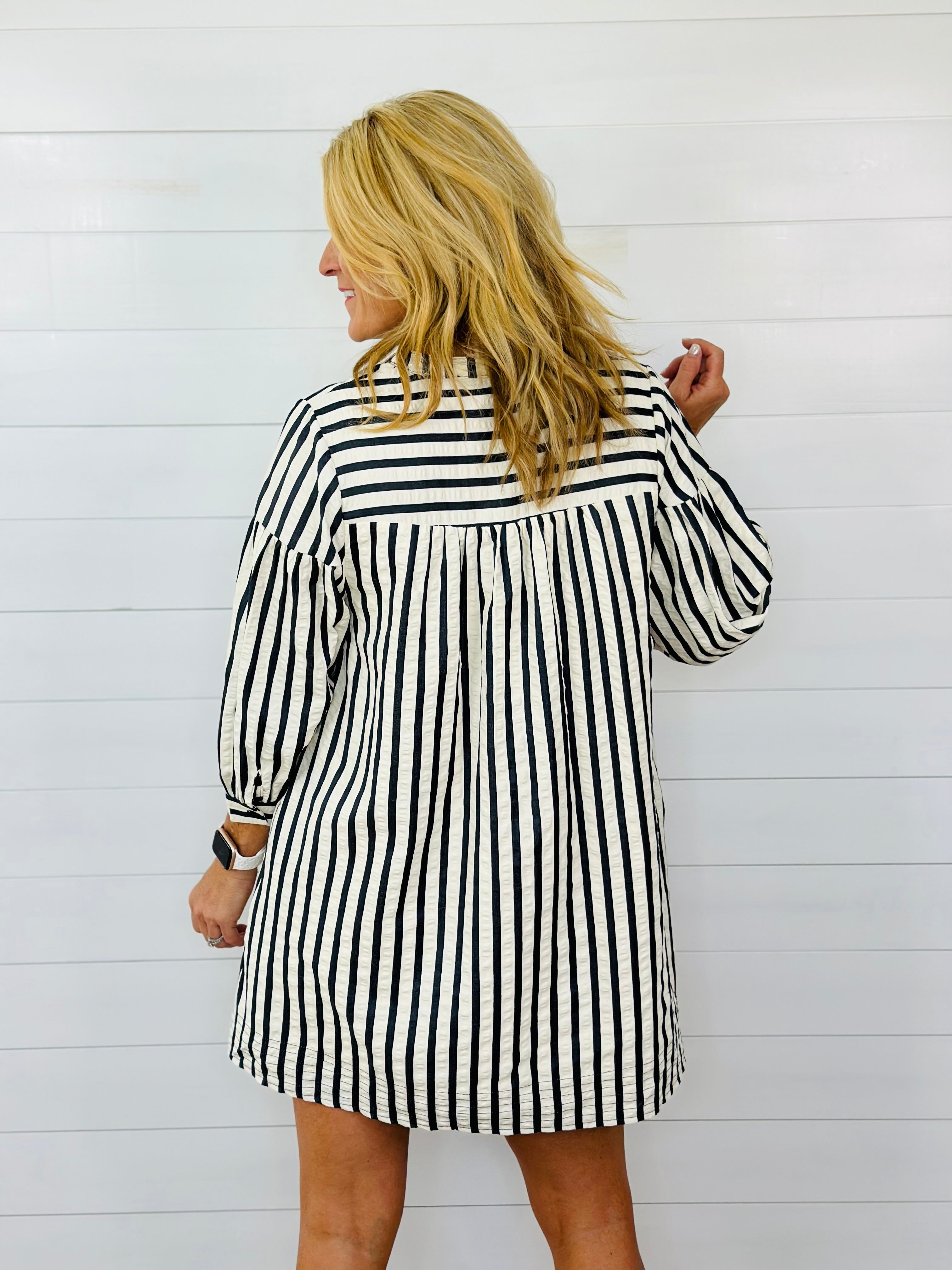 FALL BRUNCH DRESS-NAVY/IVORY