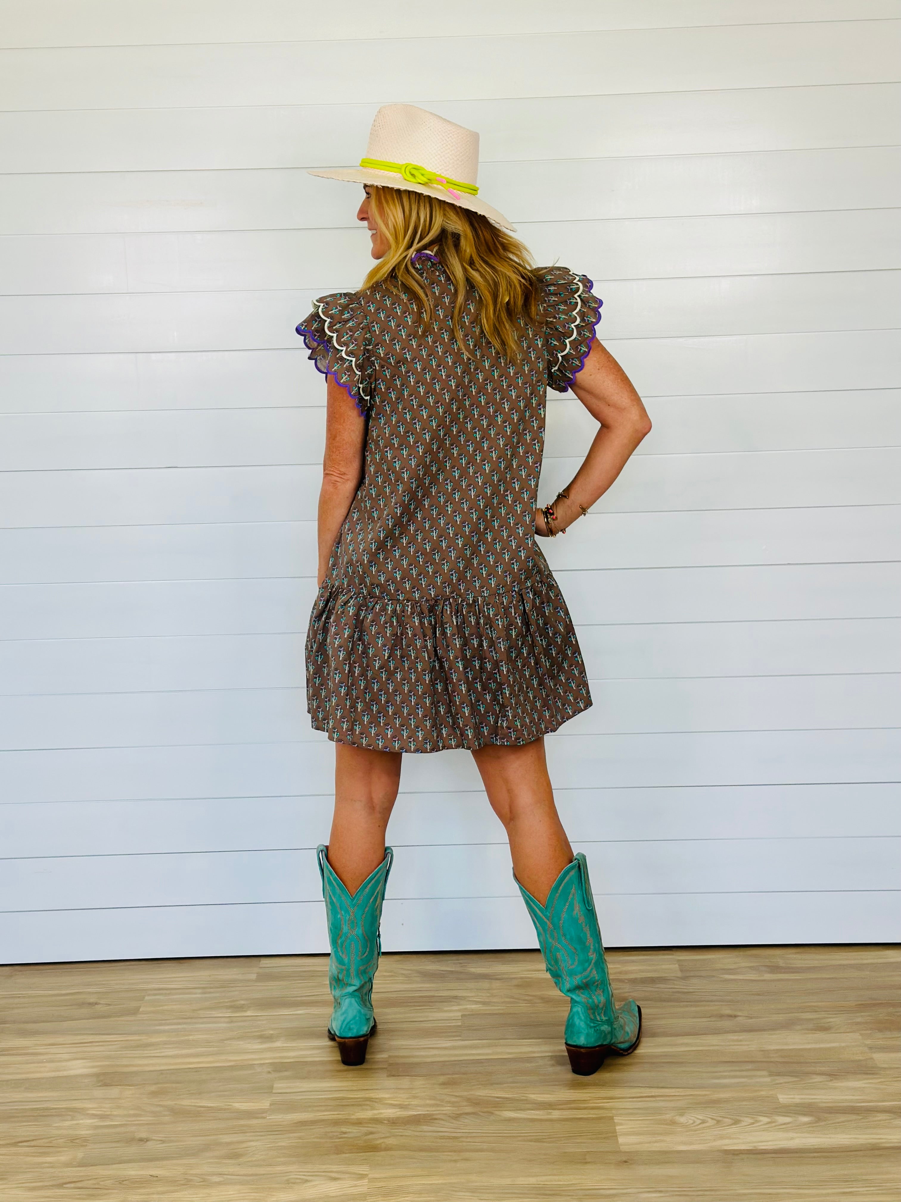 PRAIRIE VIOLET DRESS-BROWN