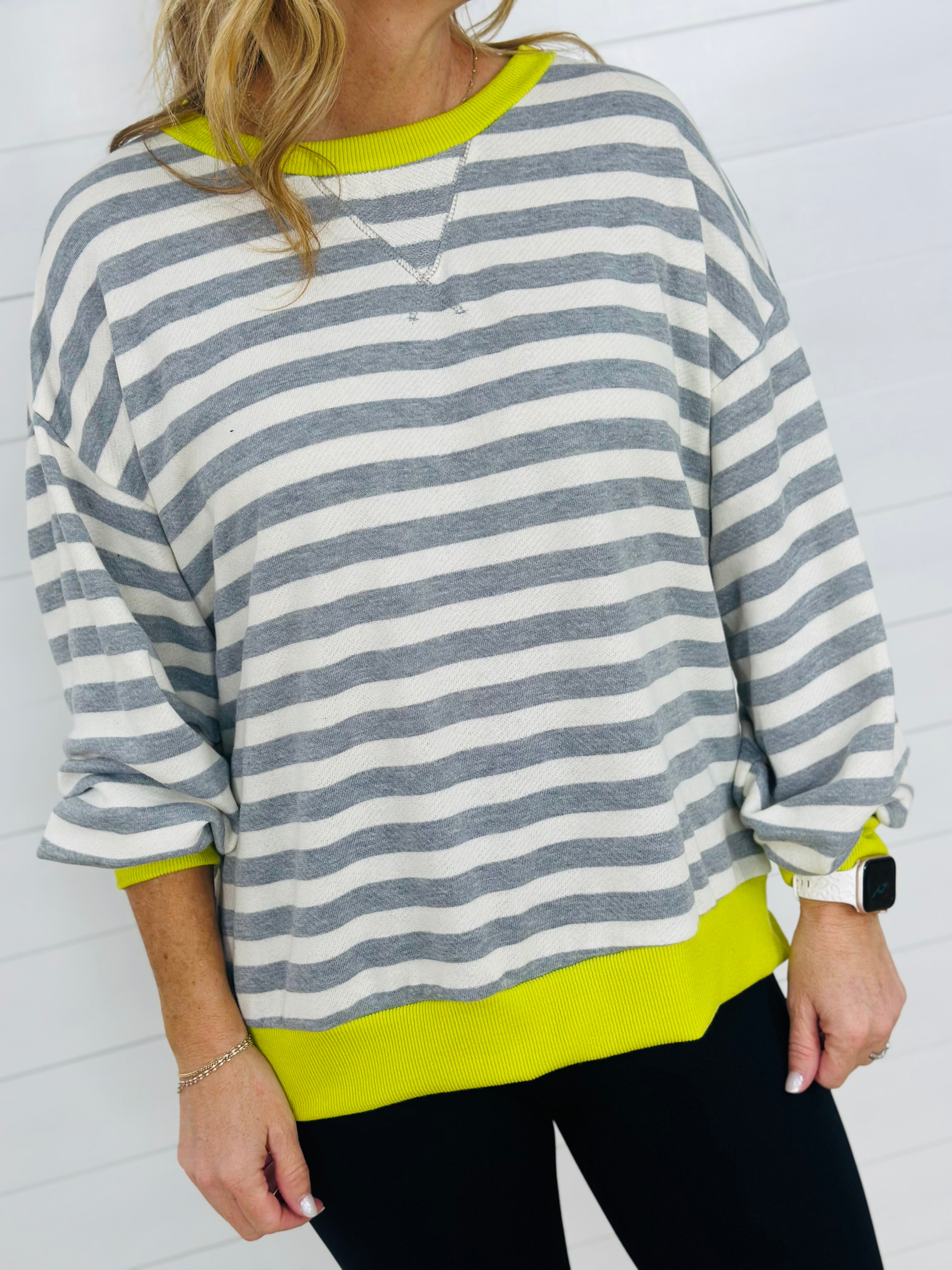 STRIPING OUT SWEATSHIRT-GREY/LIME