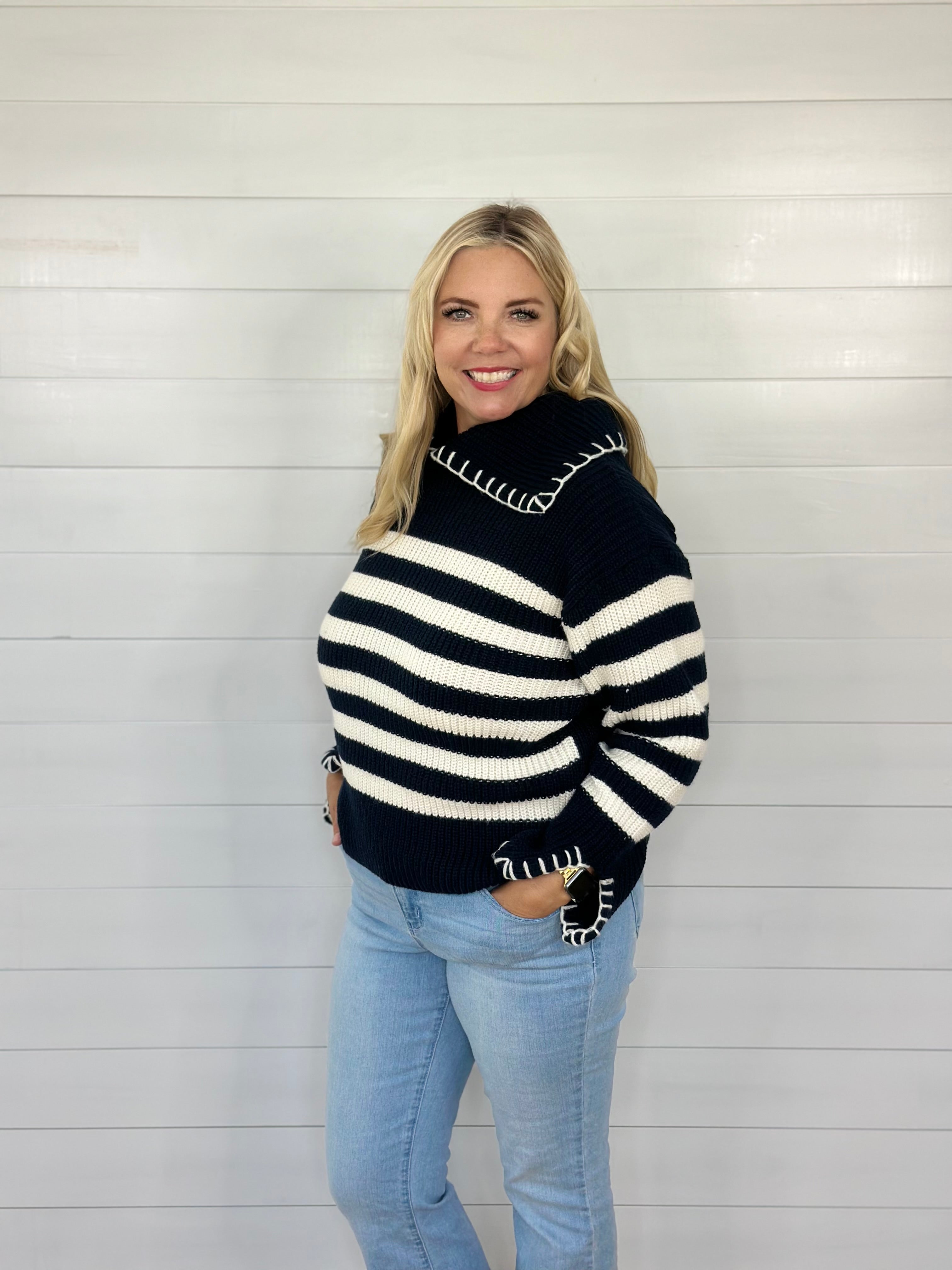 NANTUCKET STRIPE SWEATER-NAVY/WHITE