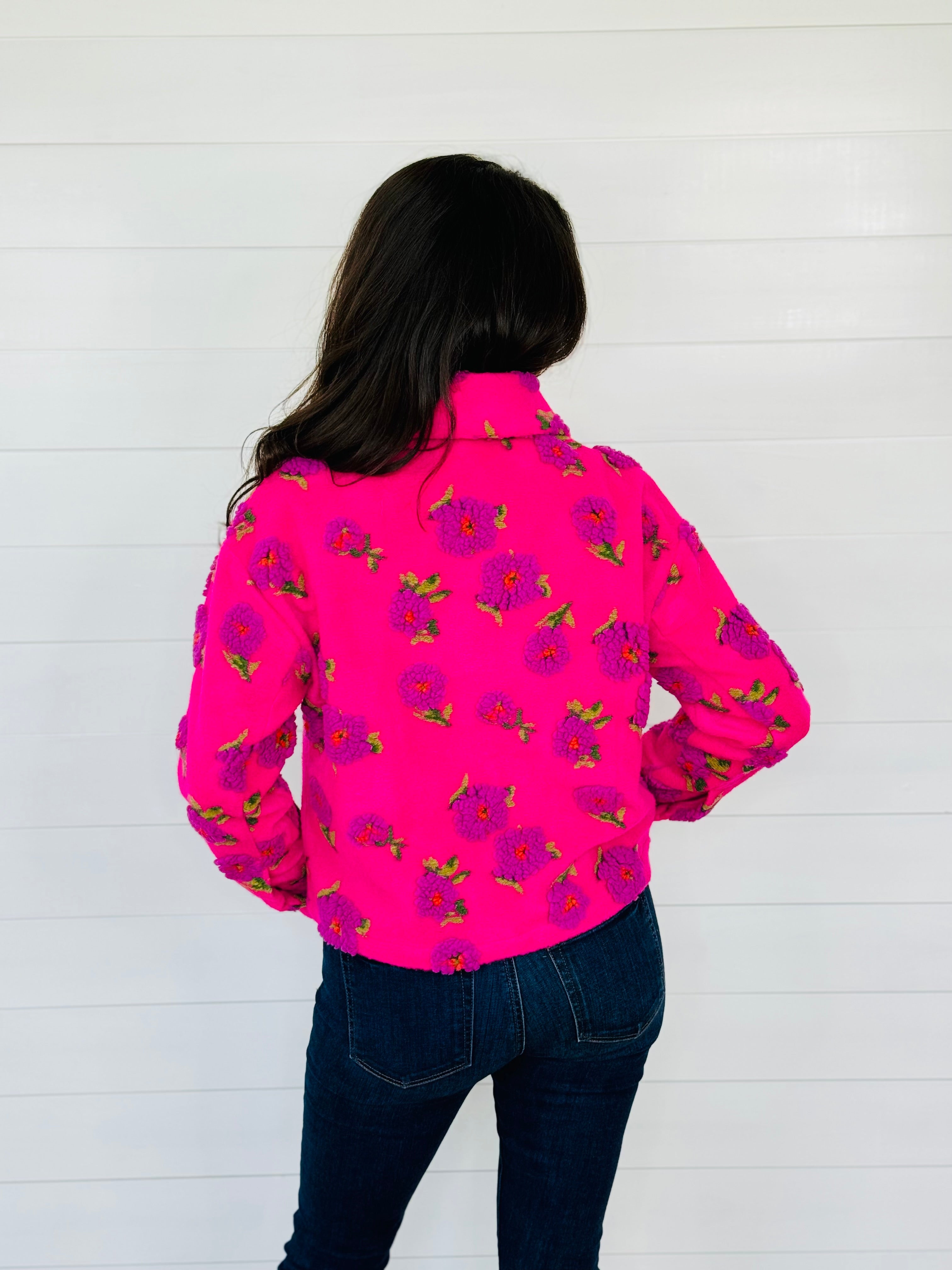 PUFF FLORAL BARN JACKET-FUCHSIA