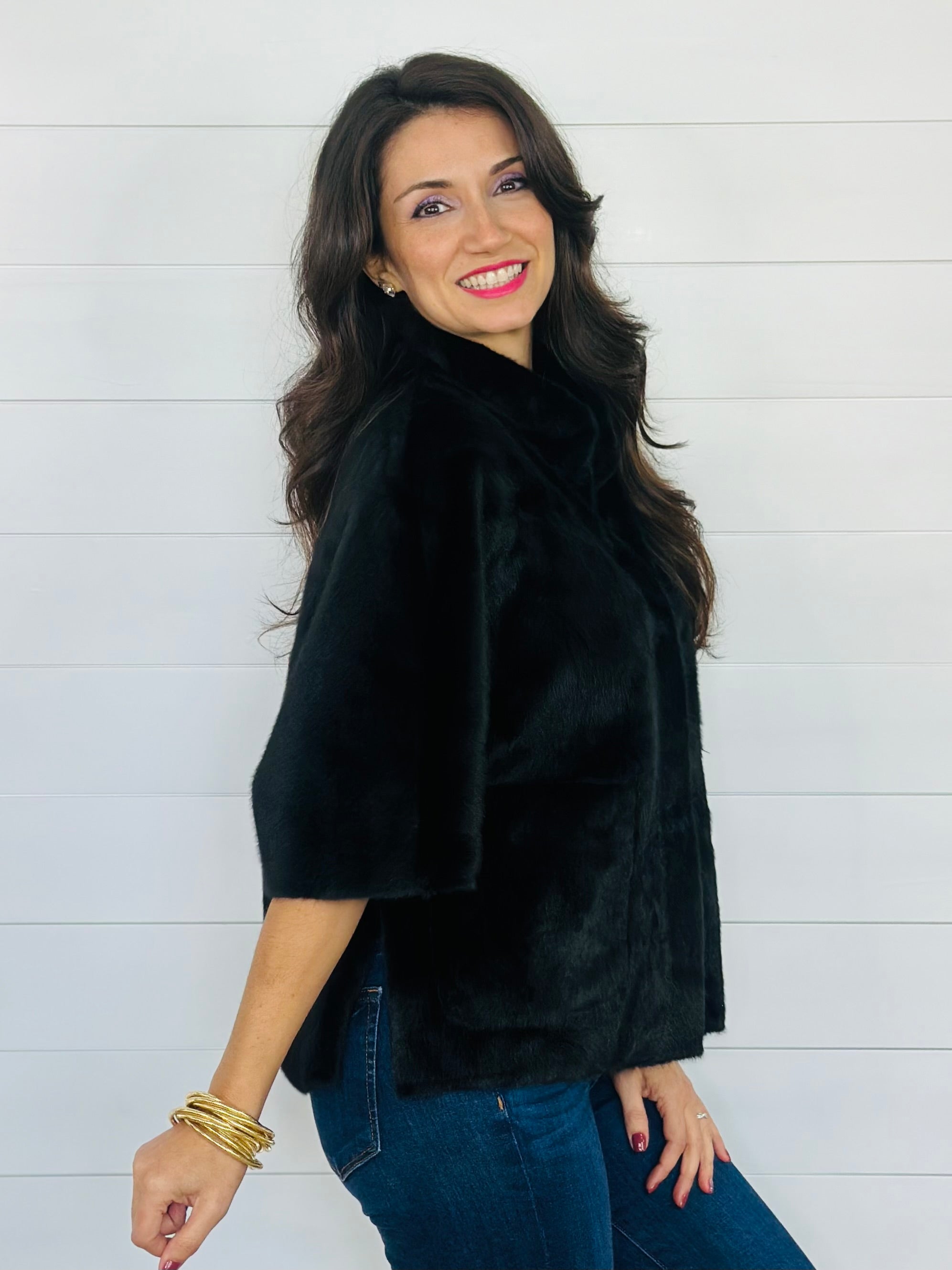 FAUX CAPELET JACKET-BLACK