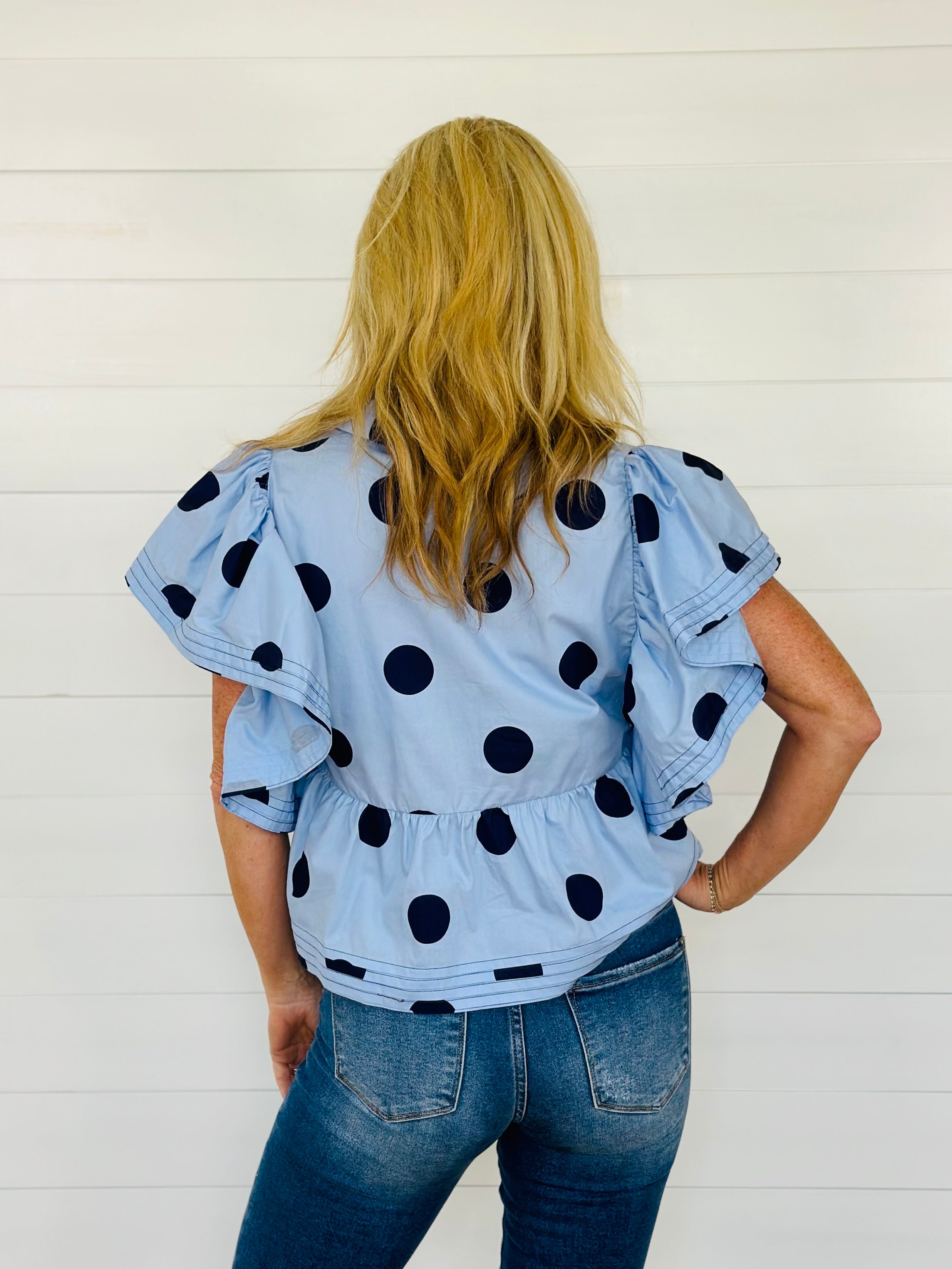 PEYTON POLKA DOT TOP-BLUE