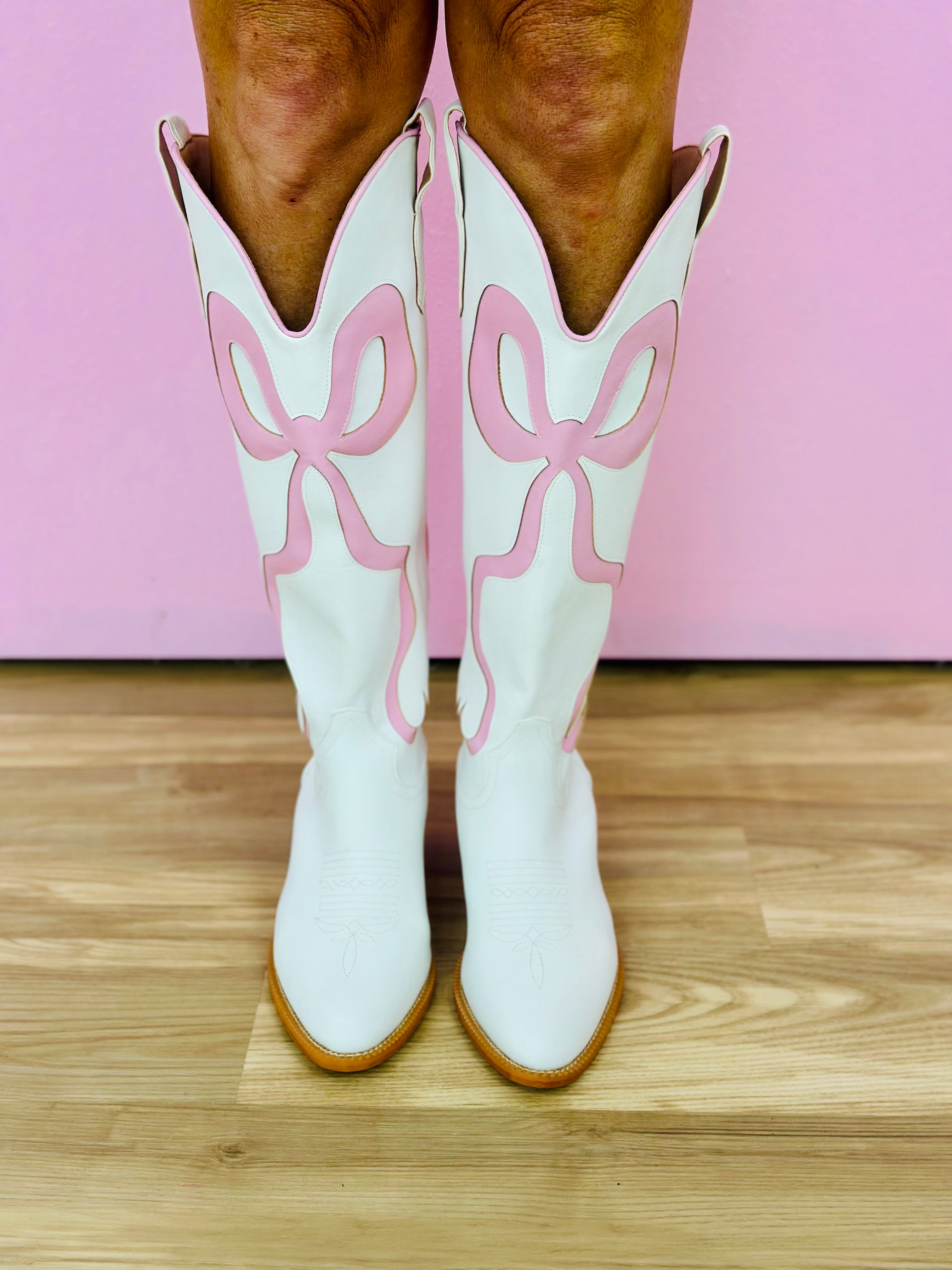 RUBY BOW BOOTS-BABY PINK