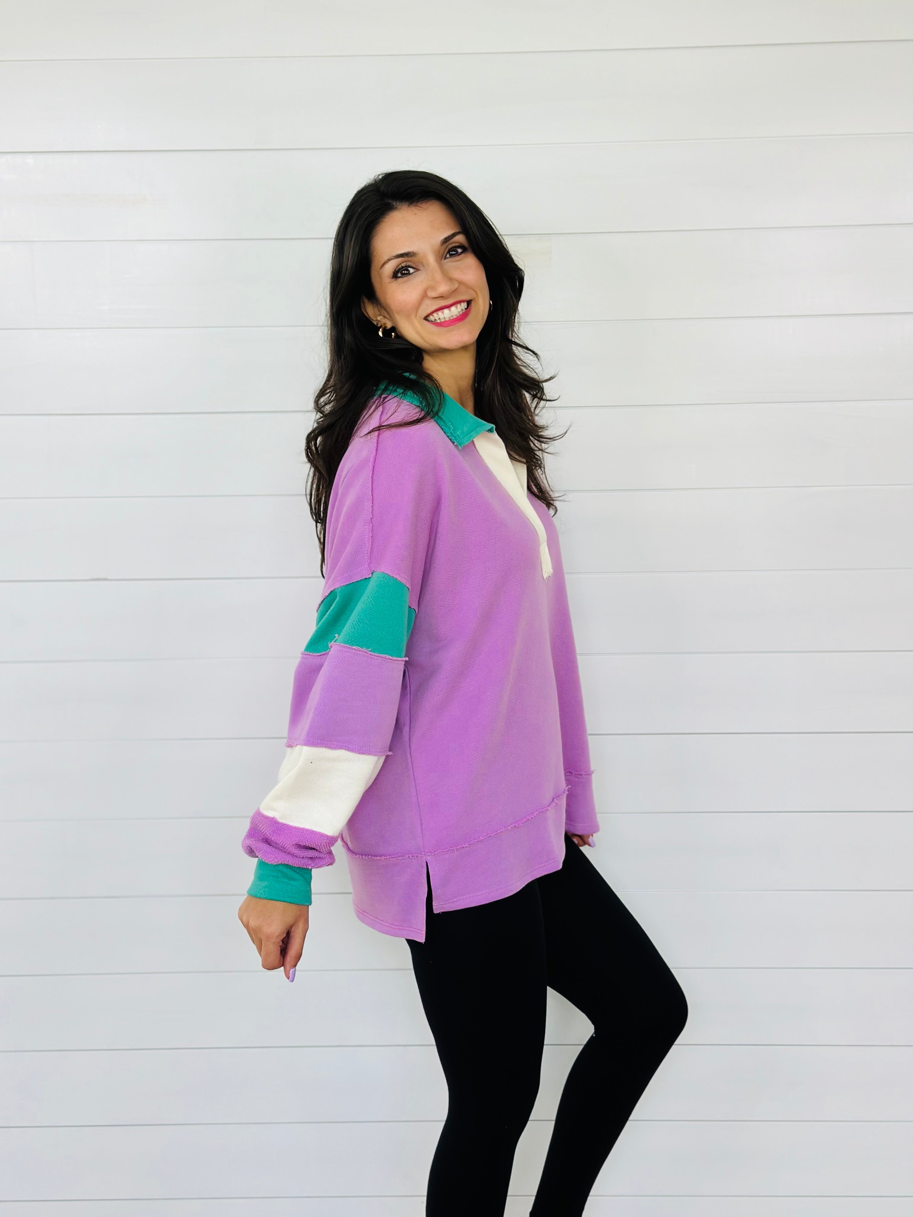 JANIE TOP-LAVENDER/GREEN