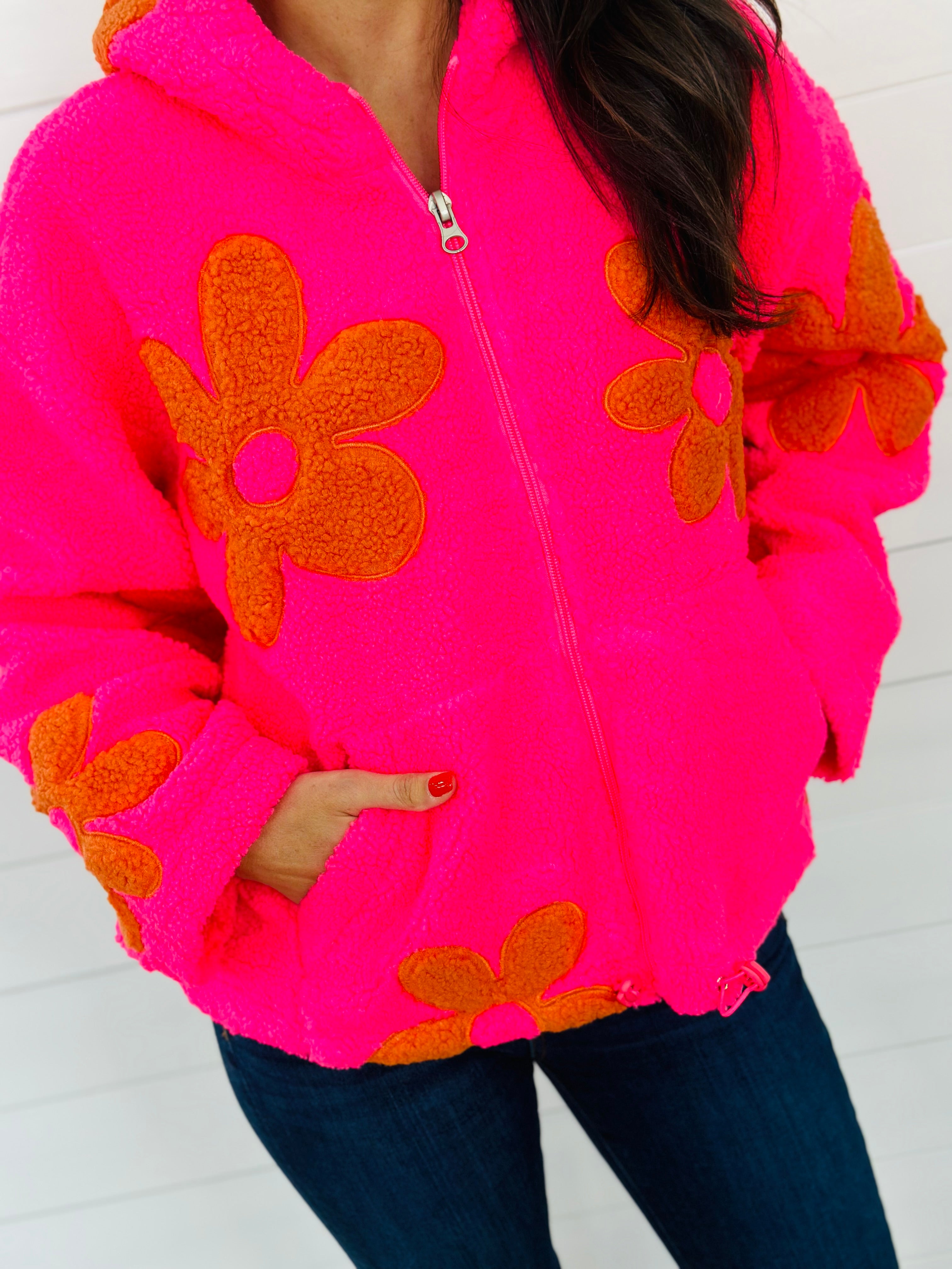 FLOWER POWER JACKET-NEON PINK